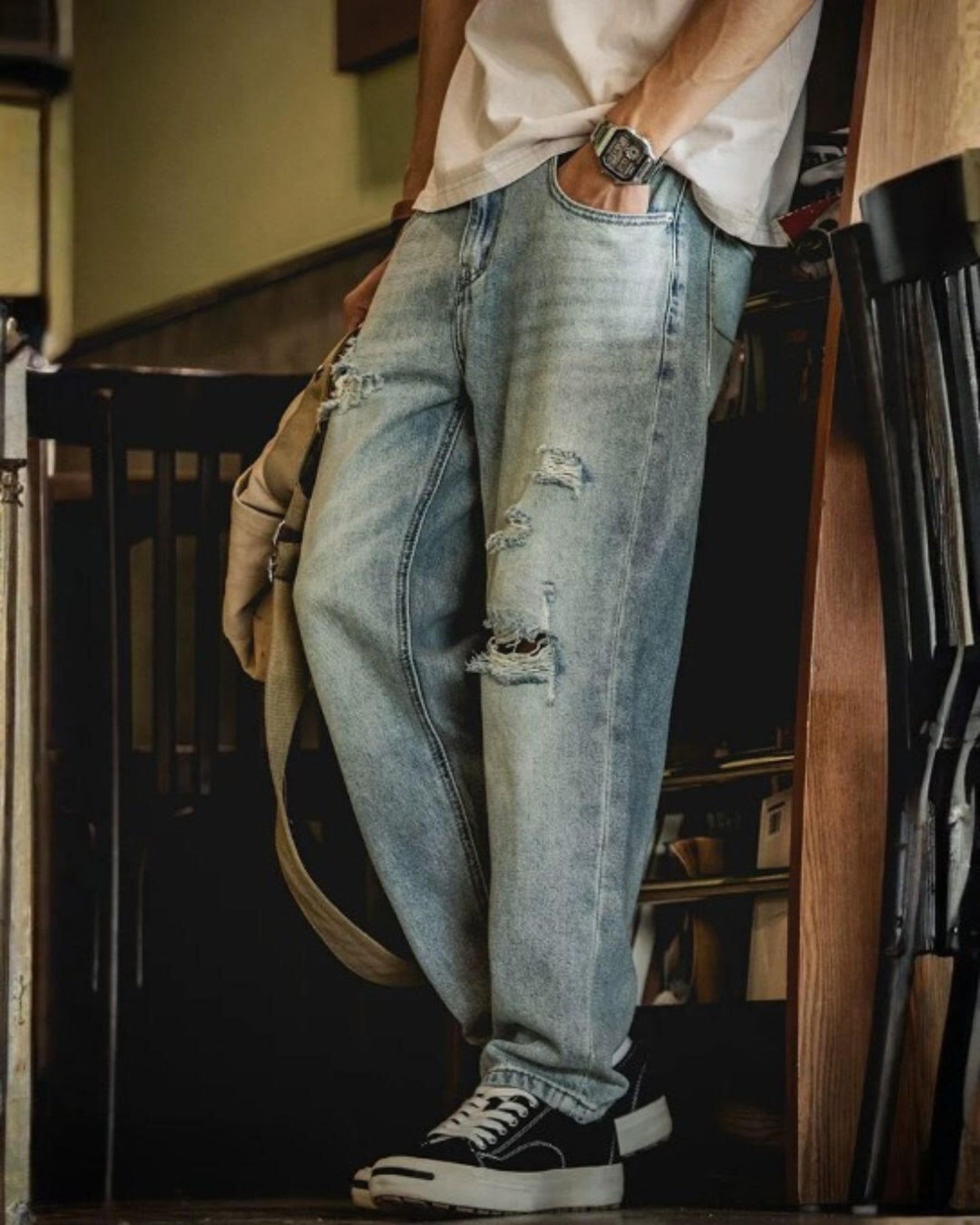 damage straight denim pants 【ACT0018】
