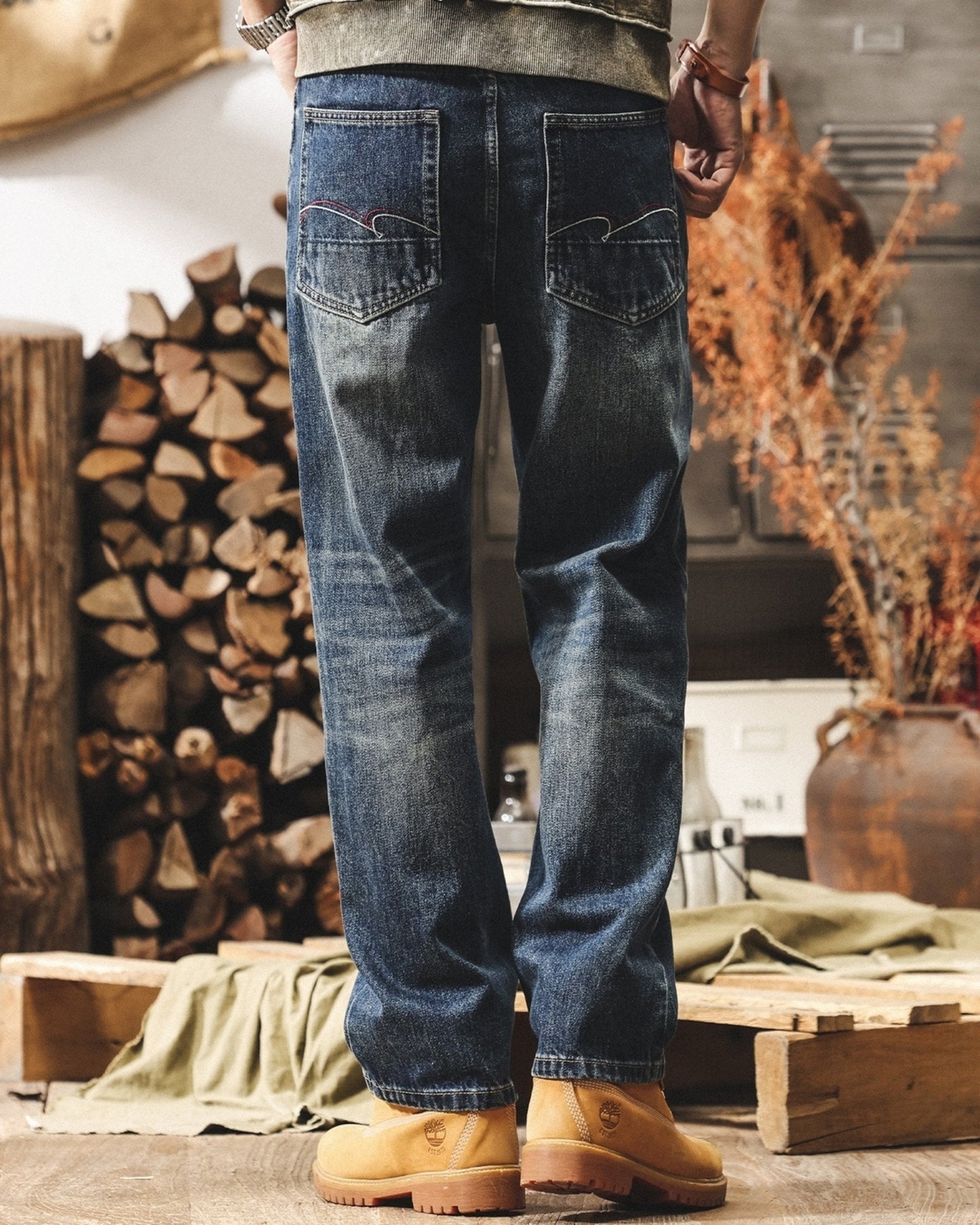 washed straight denim pants 【ACT0173】