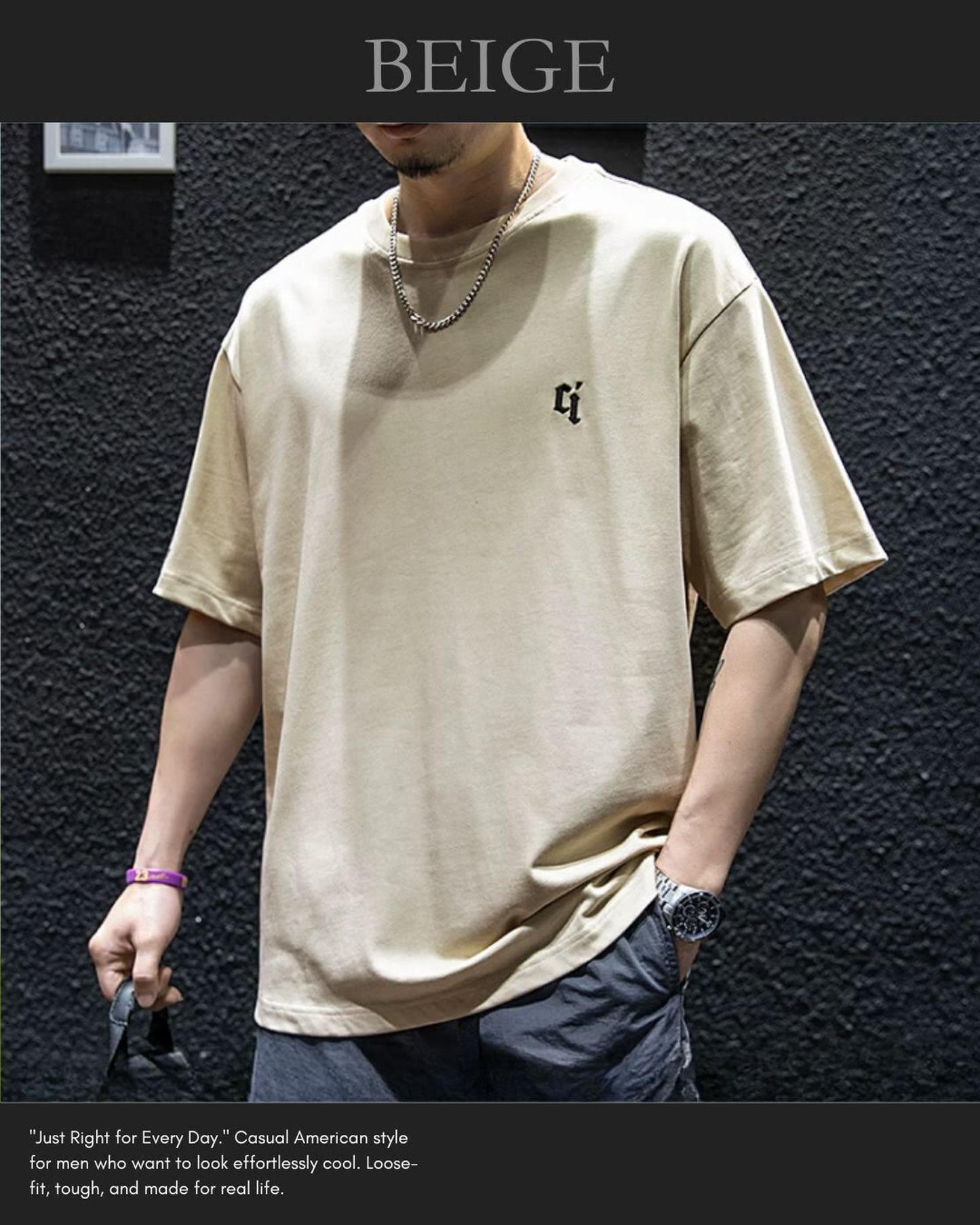 embroidered logo oversized t-shirt 4color 【ACT0028】