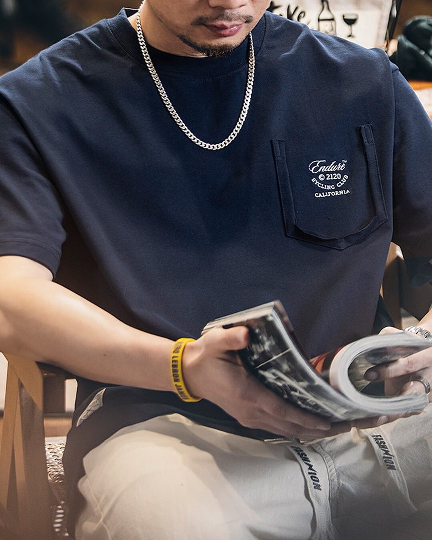 Chest-Pocket Loose Casual Letter-Print T-Shirt 2color 【ACT0079】