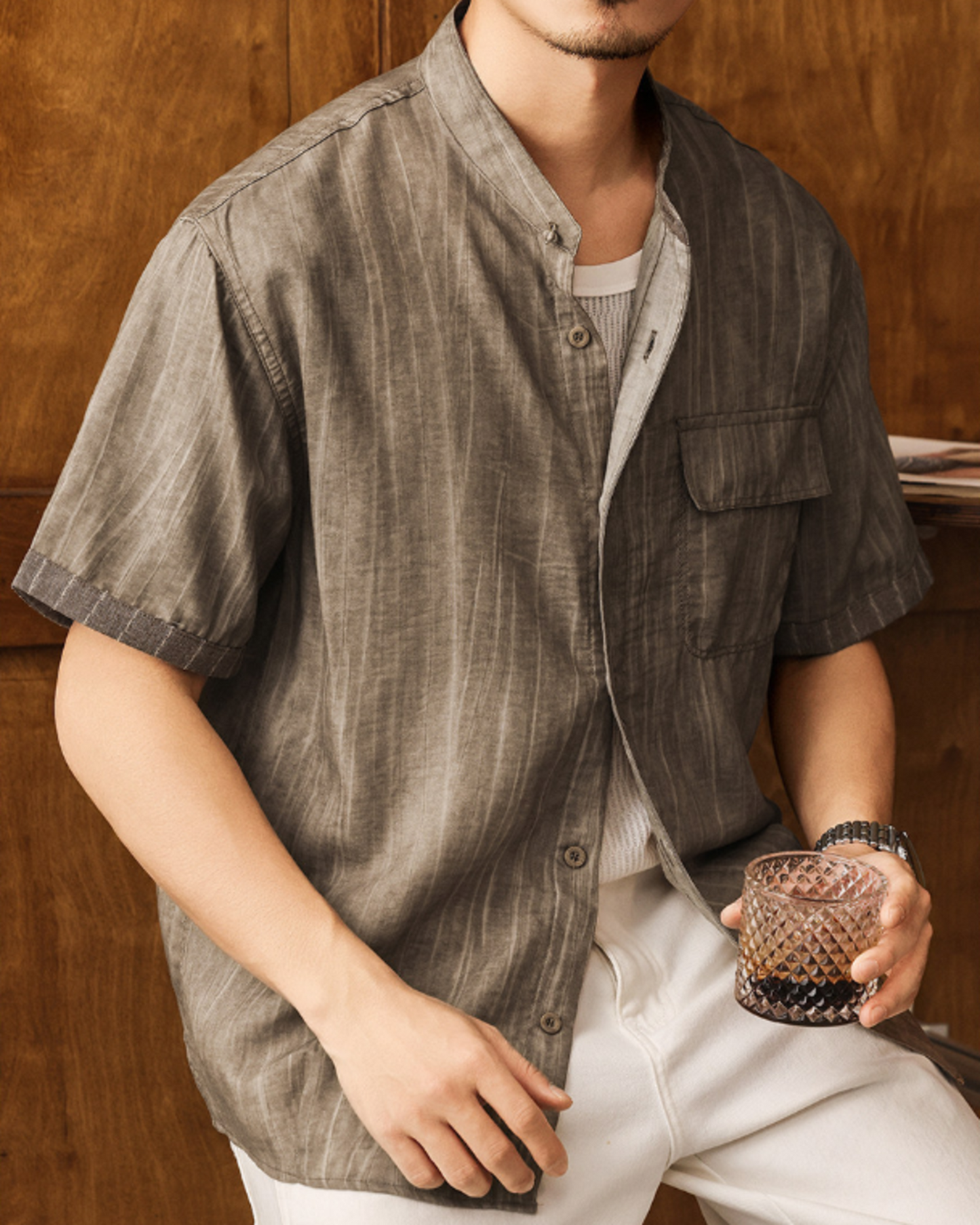 old money style striped short sleeve shirt 【ACT0171】
