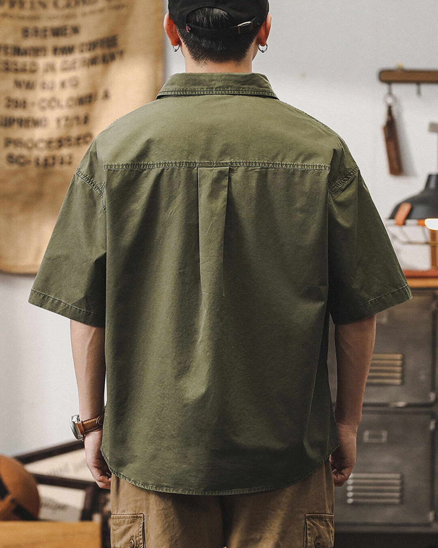 vintage washed loose military short sleeve shirt 2color 【ACT0246】