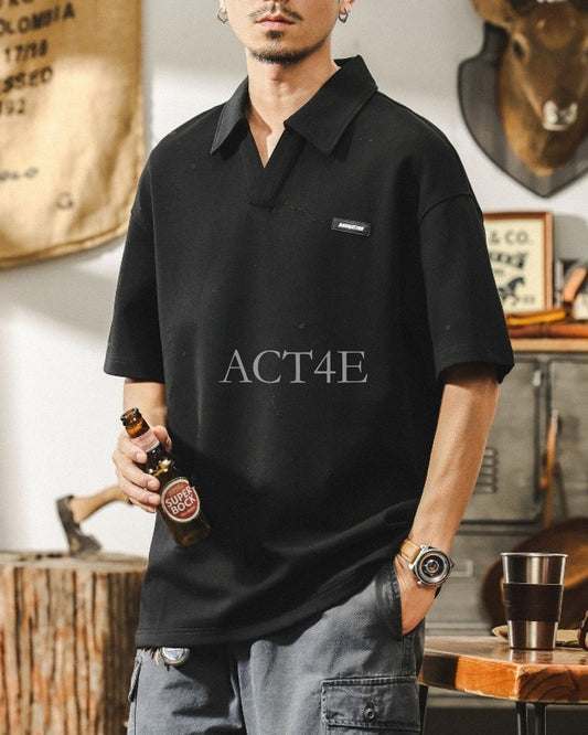 vintage casual loose short sleeve polo shirt 2color 【ACT0228】