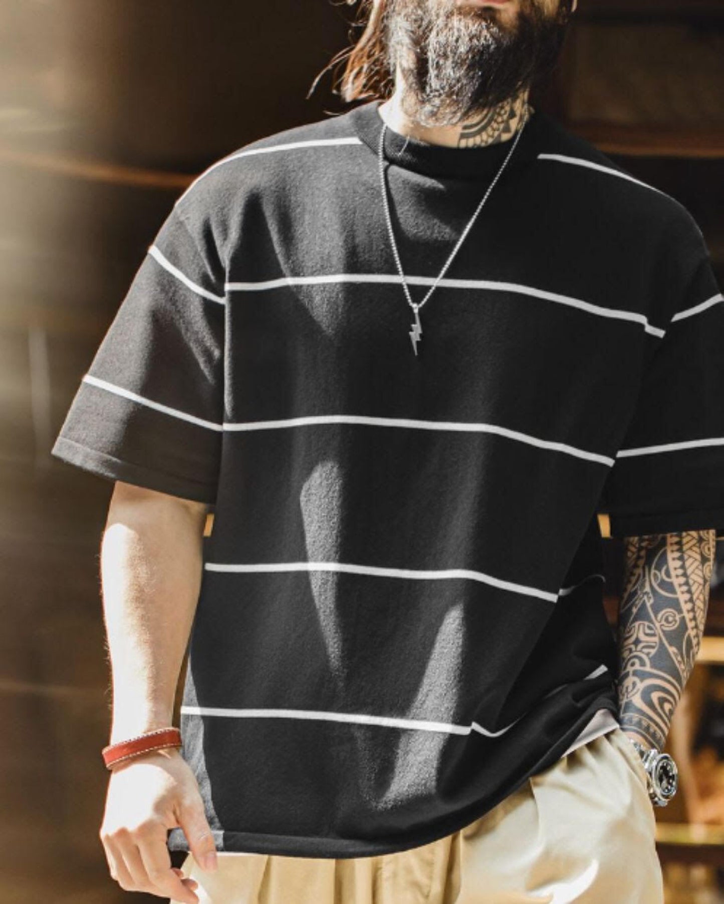 striped crew neck short sleeve t-shirt 【ACT0045】