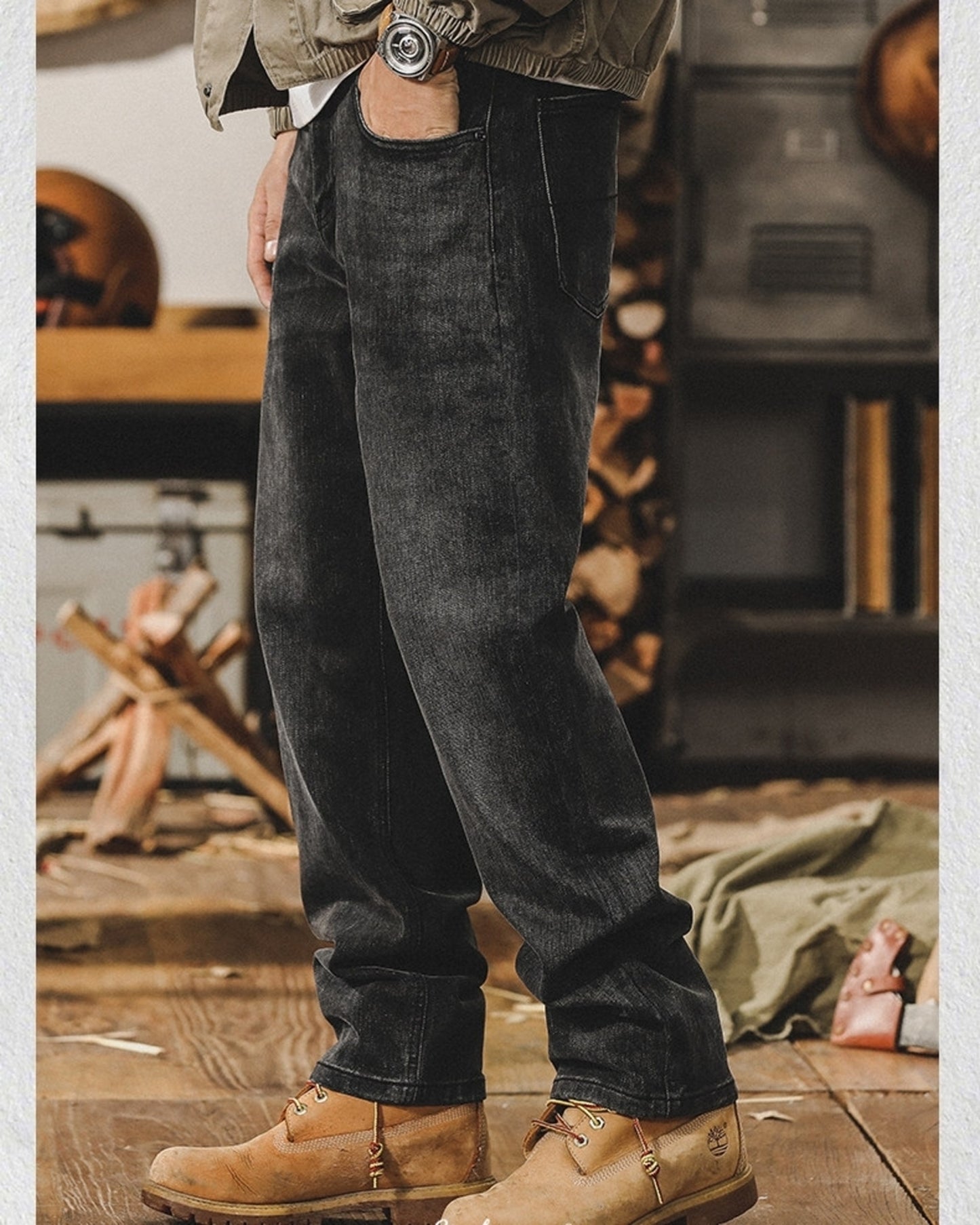 vintage heavy weight loose straight denim pants 2color 【ACT0224】
