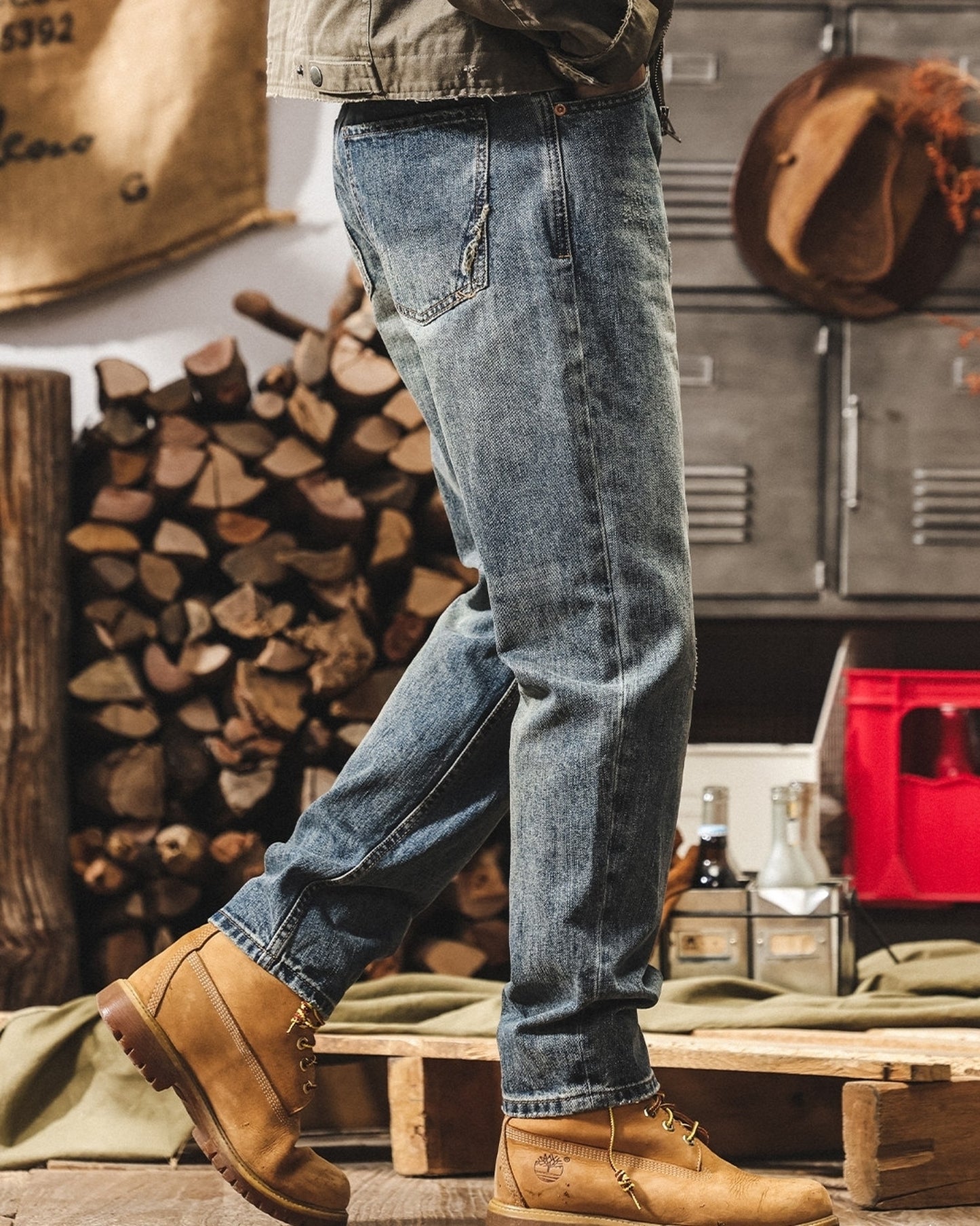 damage detail loose tapered denim pants 【ACT0221】