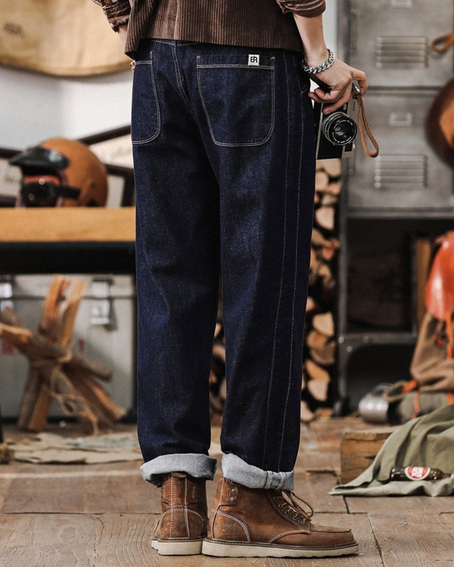 raw denim relaxed tapered pants 【ACT0198】