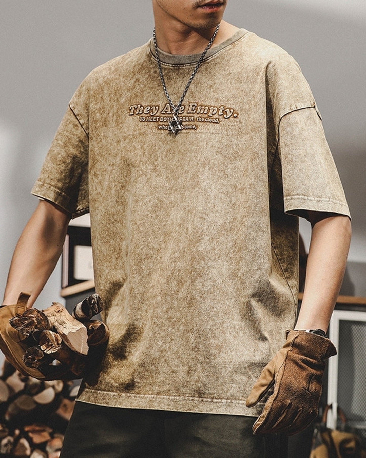 heavy weight embroidered logo short sleeve t-shirt 2color 【ACT0163】