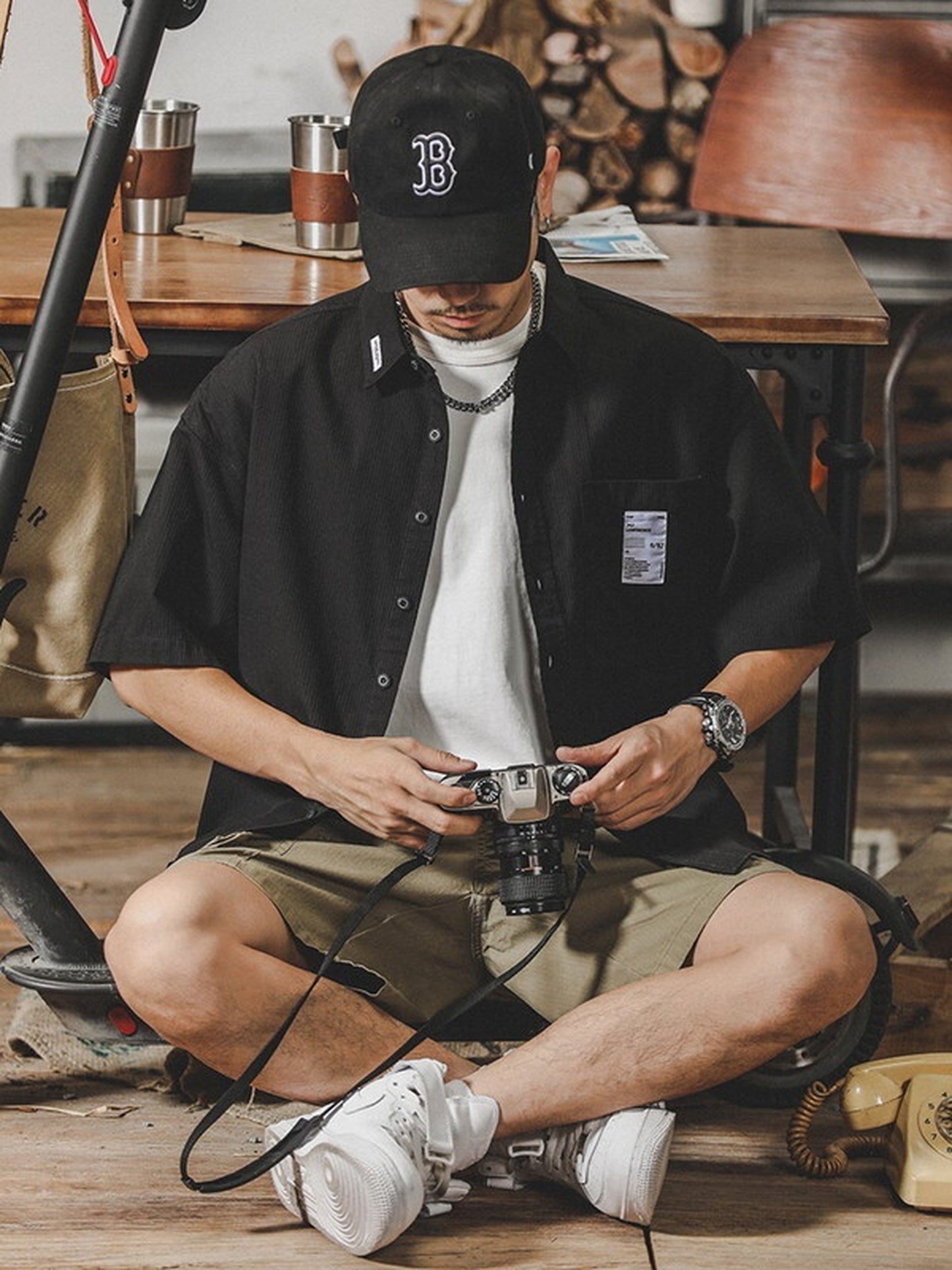 loose-fit classic lightweight short-sleeve cotton shirt 【ACT0251】