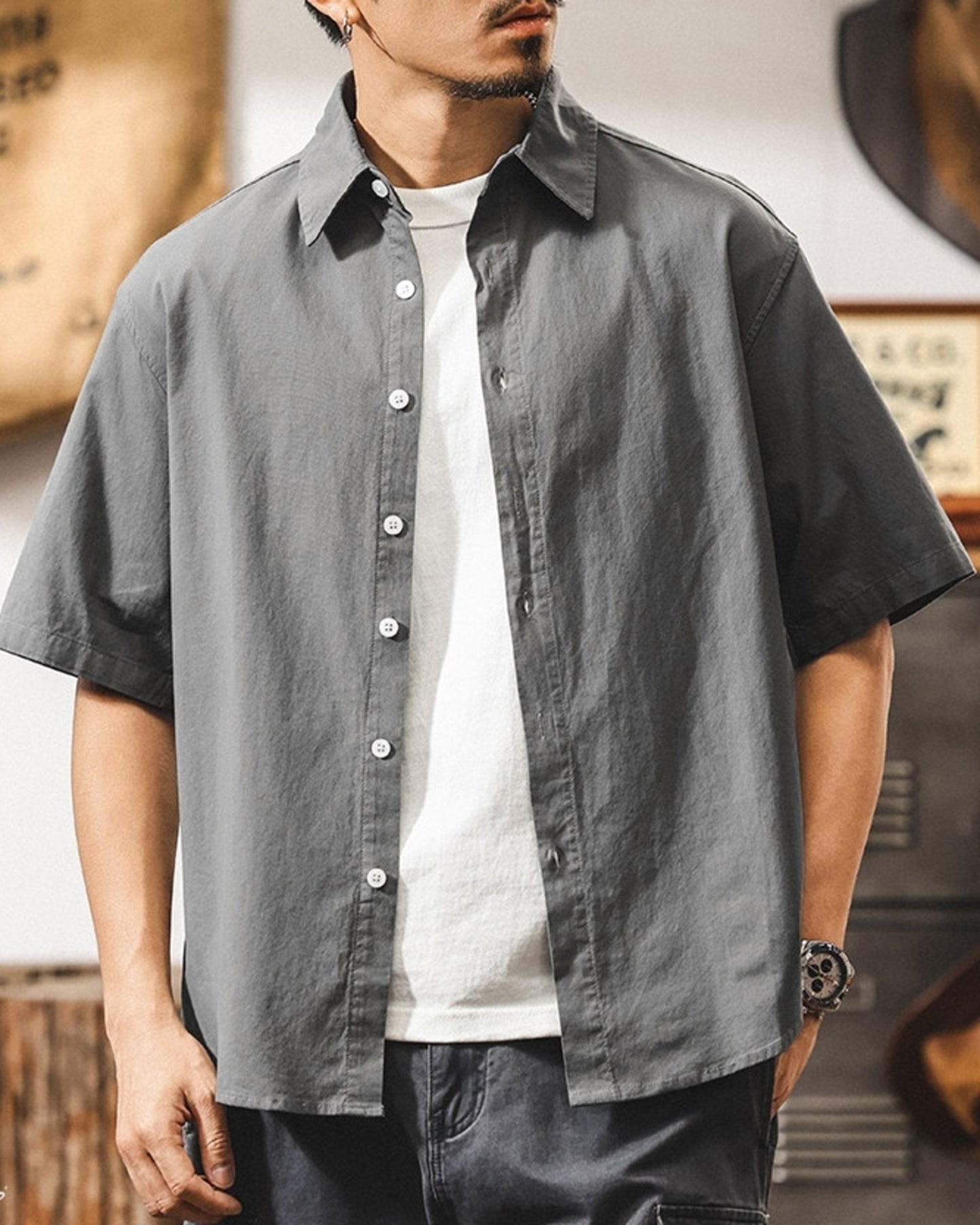 vintage casual short sleeve shirt 3color 【ACT0242】