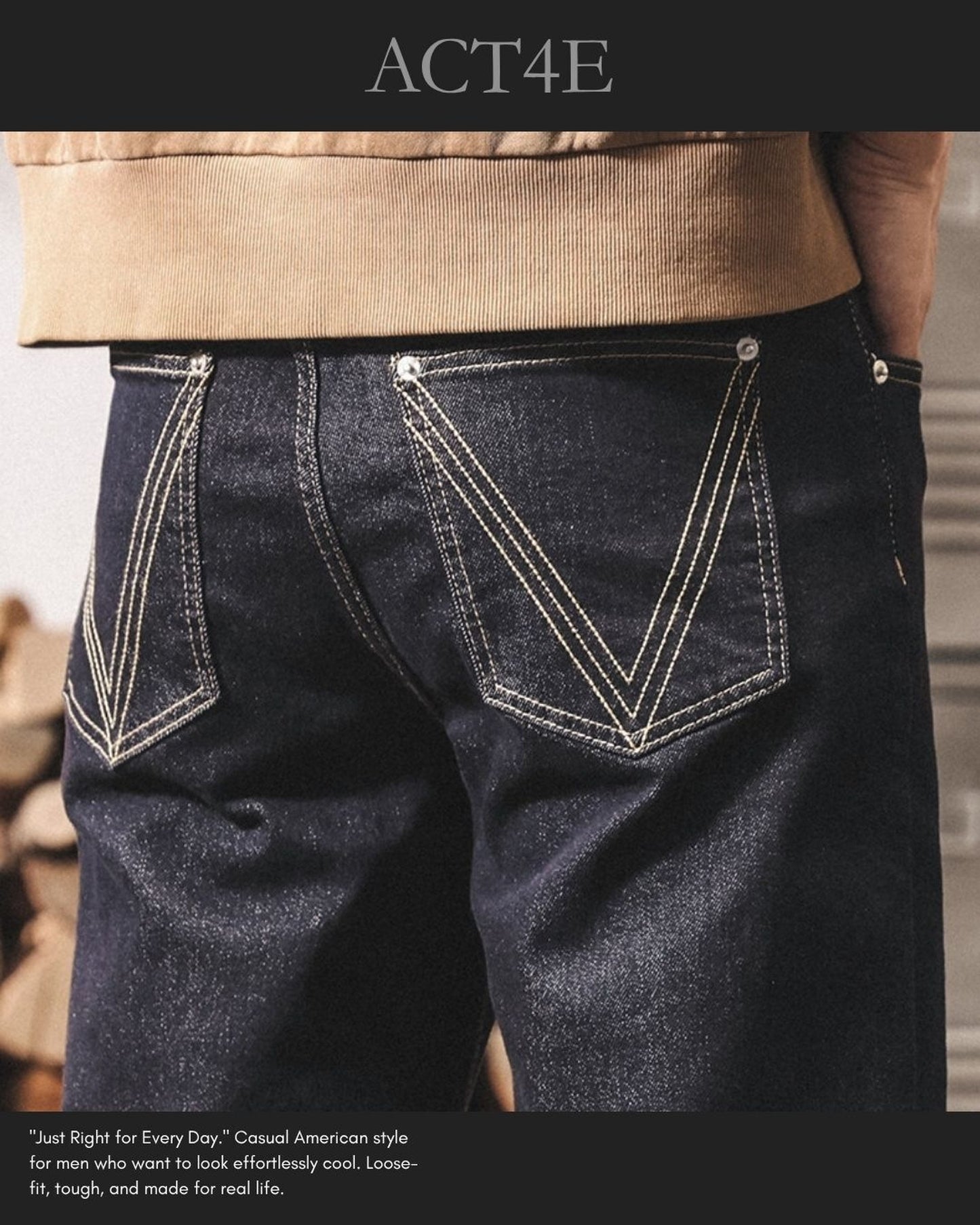 heavy vintage straight denim pants 【ACT0216】