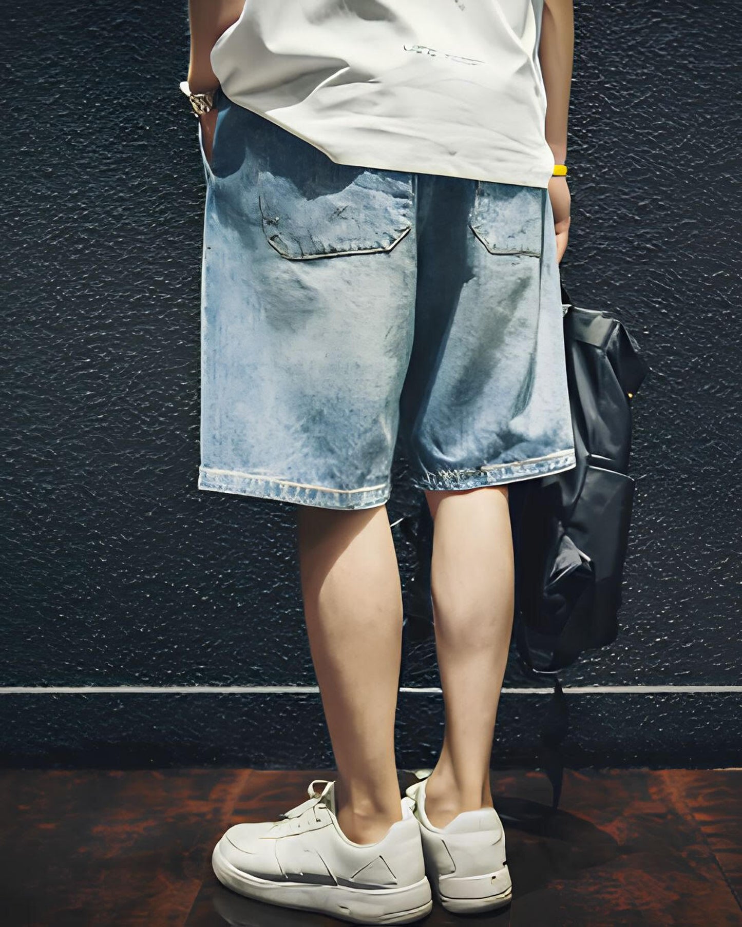 damage processed belted denim half pants 【ACT0005】
