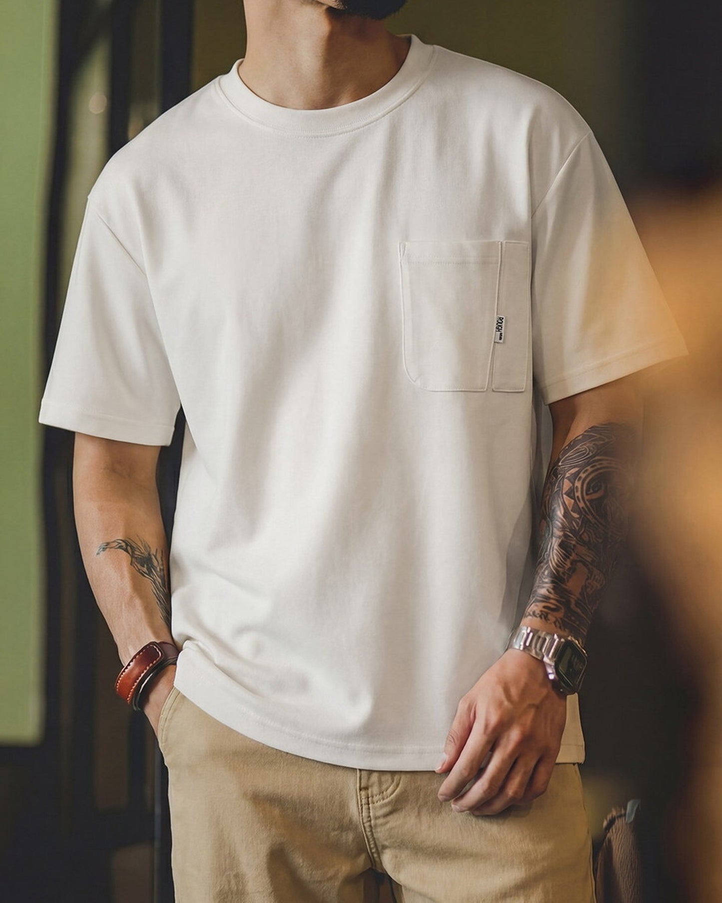 Relaxed Fit Heavyweight Cotton Pocket T-Shirt 2color 【ACT0110】