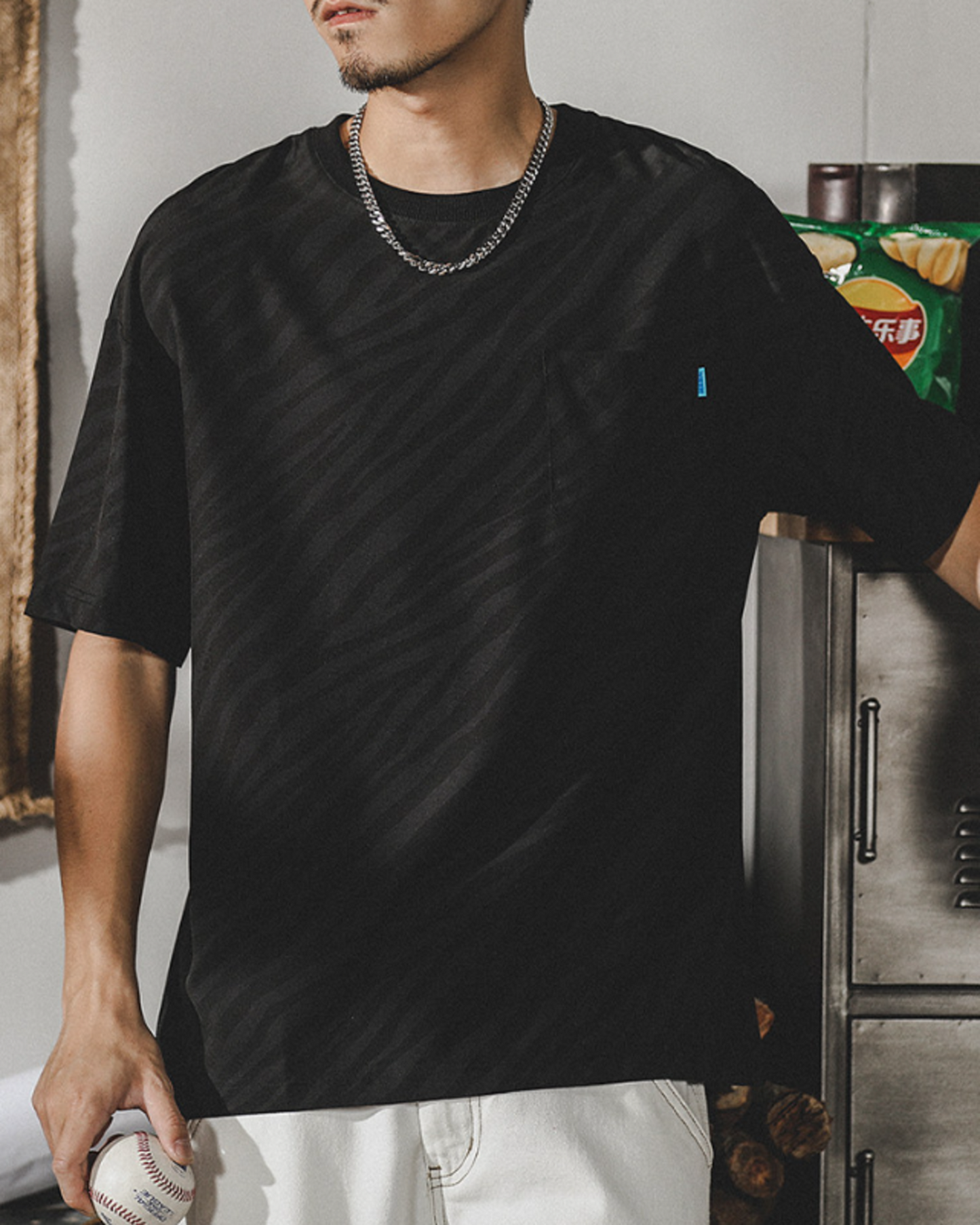 zebra striped pocket short sleeve t-shirt 3color 【ACT0165】