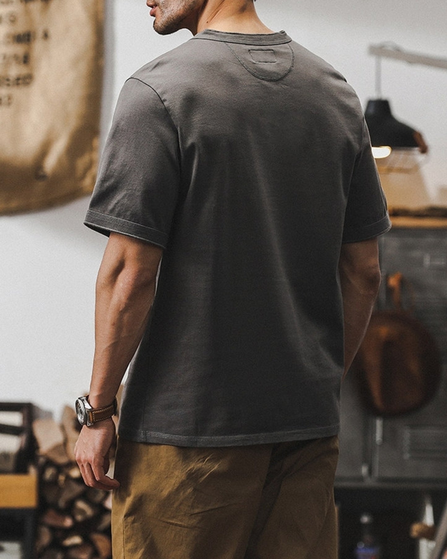loose cotton henley neck t-shirt 5color 【ACT0164】