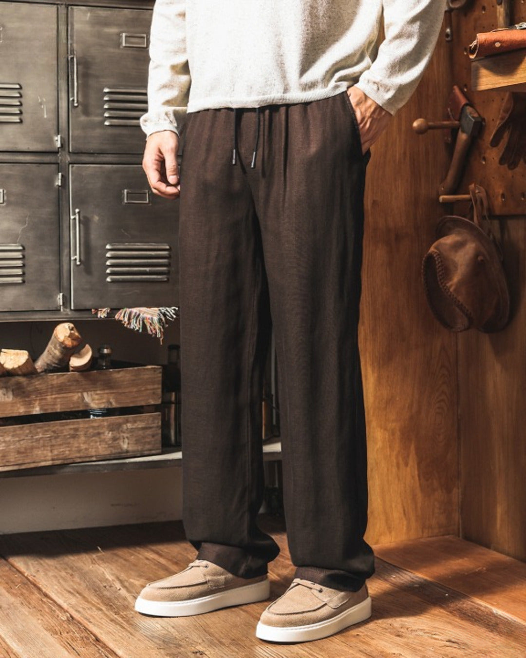【M-3XL】relaxed fit linen blend trousers 【ACT0271】