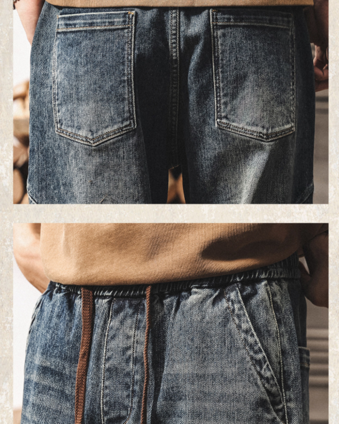 【M-4XL】vintage washed drawstring jogger denim pants 【ACT0253】