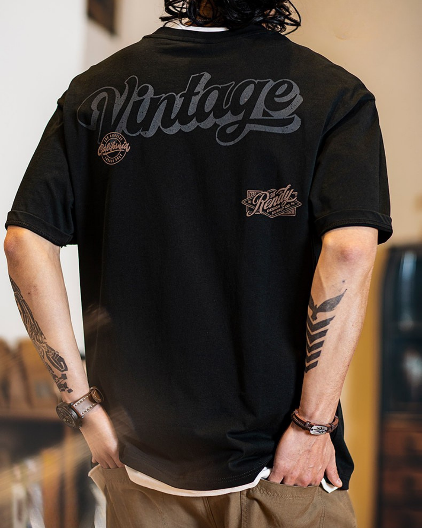 Vintage style graphic printed cotton t-shirt 3color 【ACT0066】