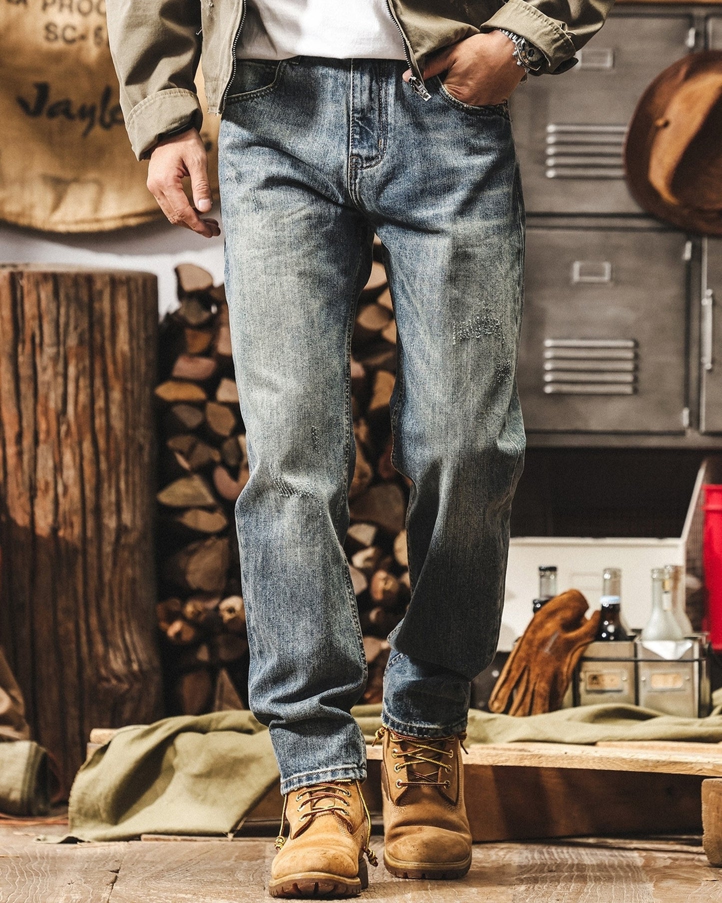 damage detail loose tapered denim pants 【ACT0221】