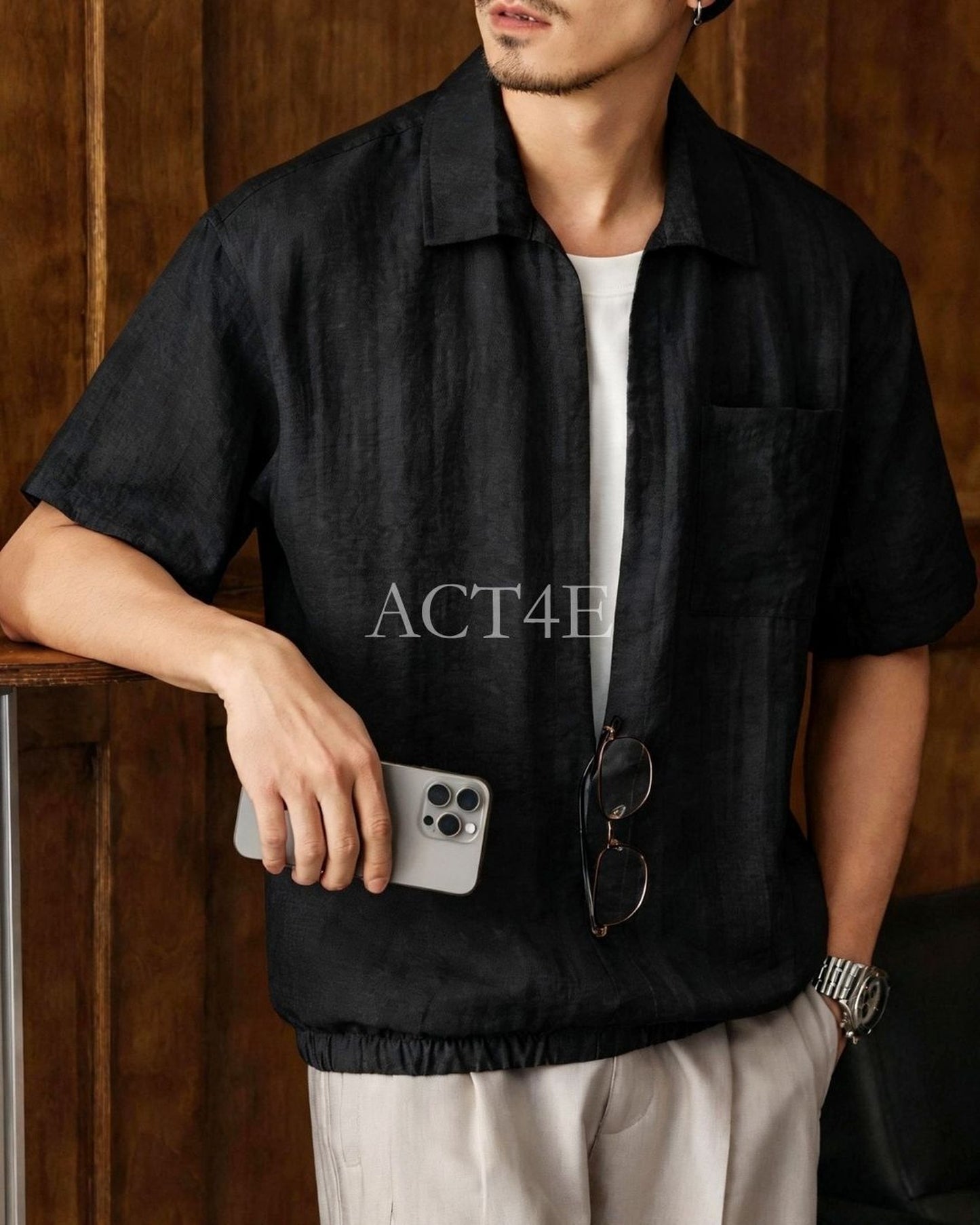 linen look loose short sleeve shirt 3color 【ACT0232】