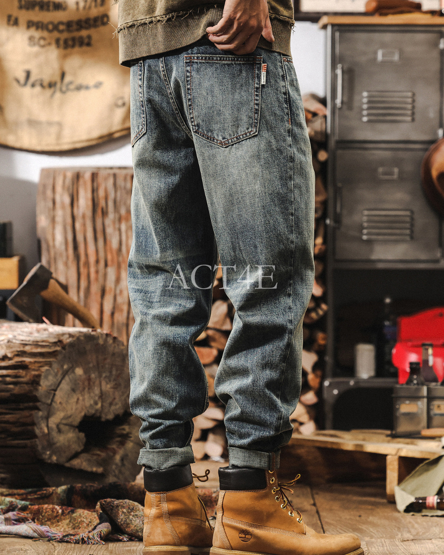 washed loose tapered denim pants 【ACT0175】