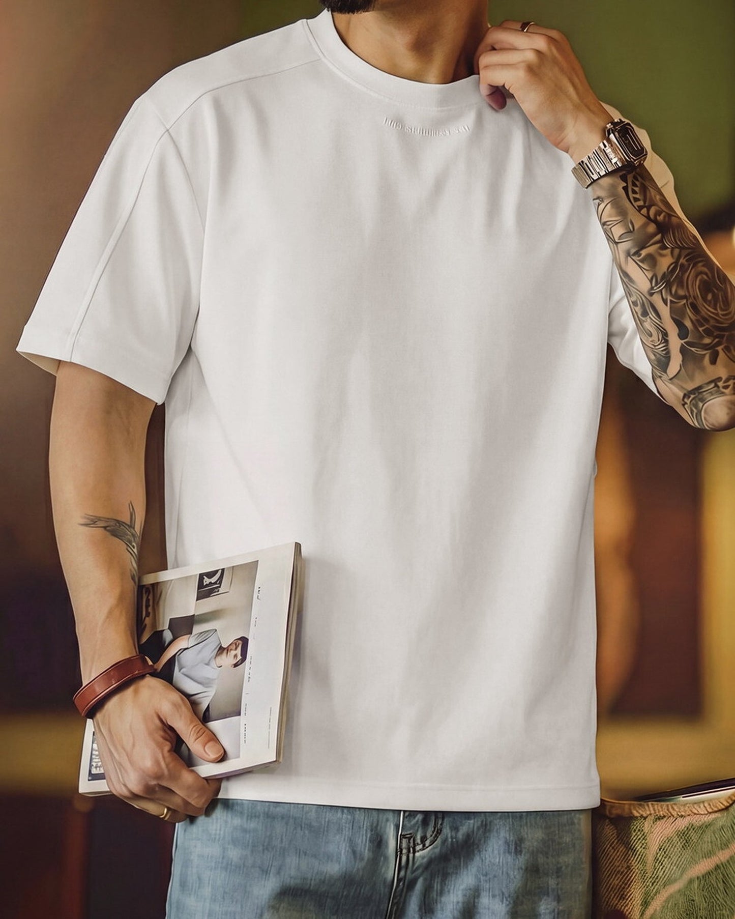 Minimalist Lettering-Embroidered Loose Fit Casual T-Shirt 2color 【ACT0106】