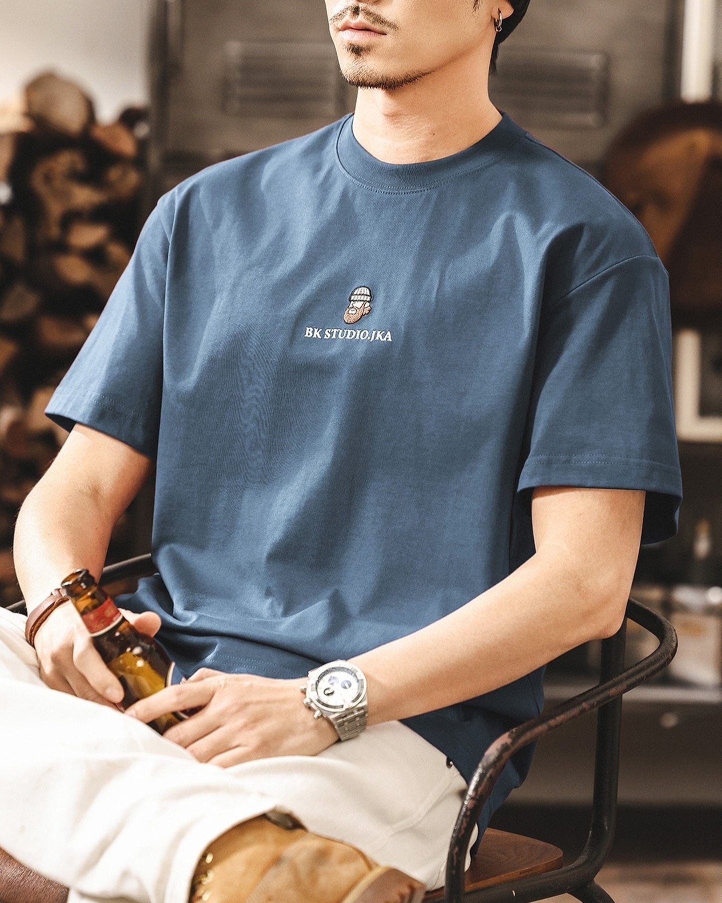 front embroidered back surf graphic short sleeve t-shirt 2color 【ACT0167】