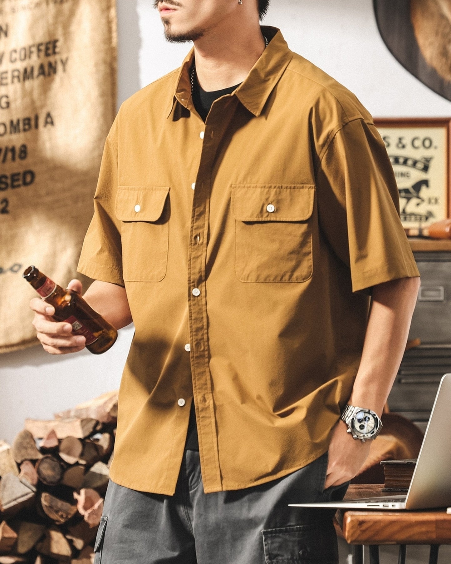 cargo pocket loose short sleeve shirt 3color 【ACT0233】