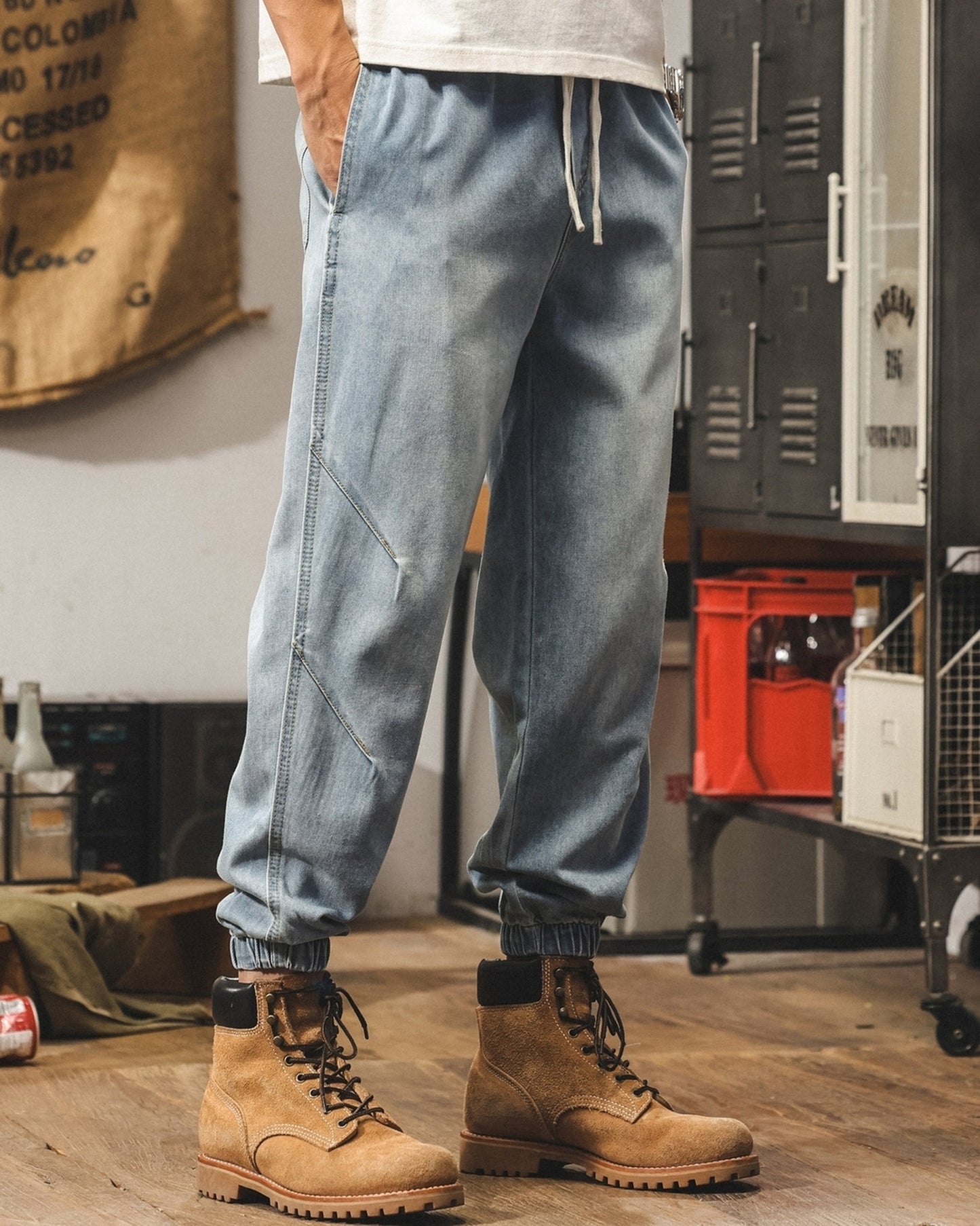 loose drawstring jogger denim pants 2color 【ACT0184】