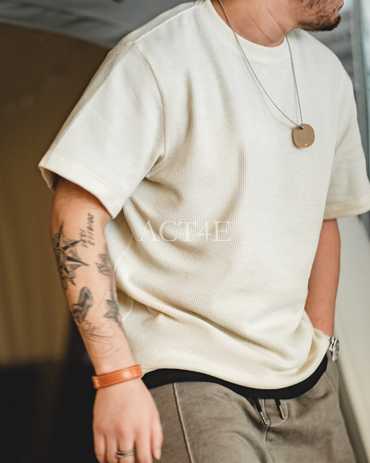 Waffle-Weave LayeredClassic Short-Sleeve T-Shirt 3color 【ACT0138】