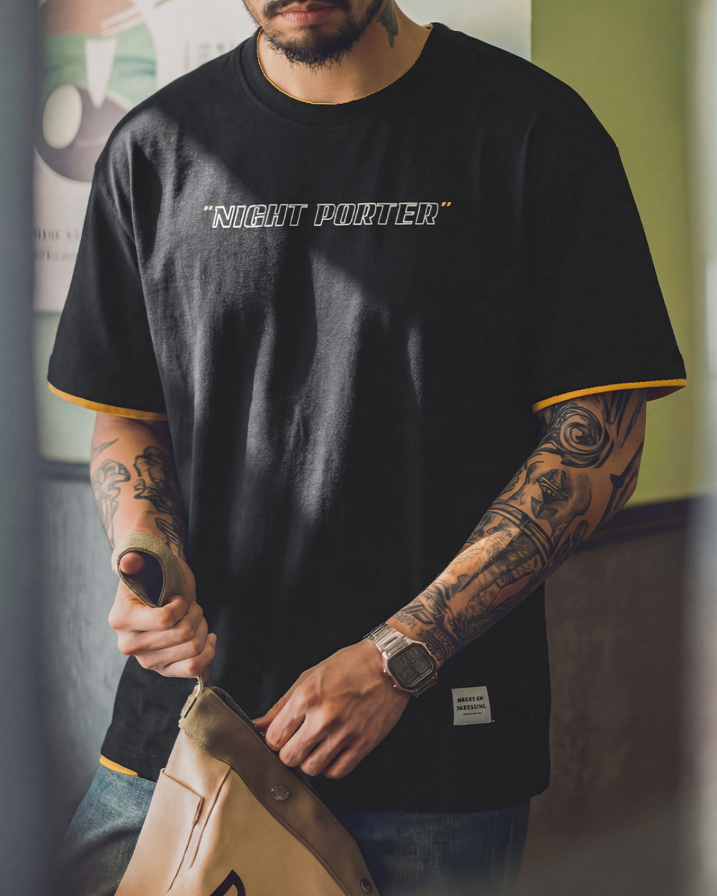 Fake-layered lettered print crew-neck t-shirt 3color 【ACT0053】