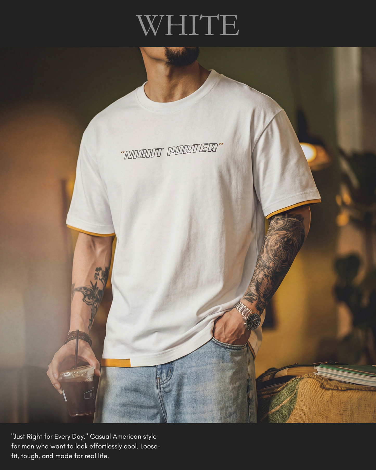 Fake-layered lettered print crew-neck t-shirt 3color 【ACT0053】