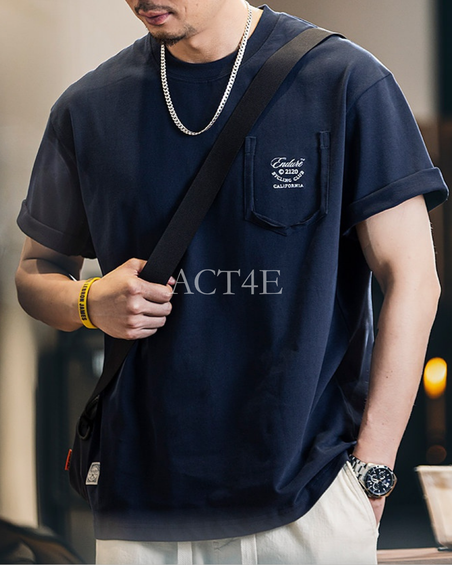 Chest-Pocket Loose Casual Letter-Print T-Shirt 2color 【ACT0079】