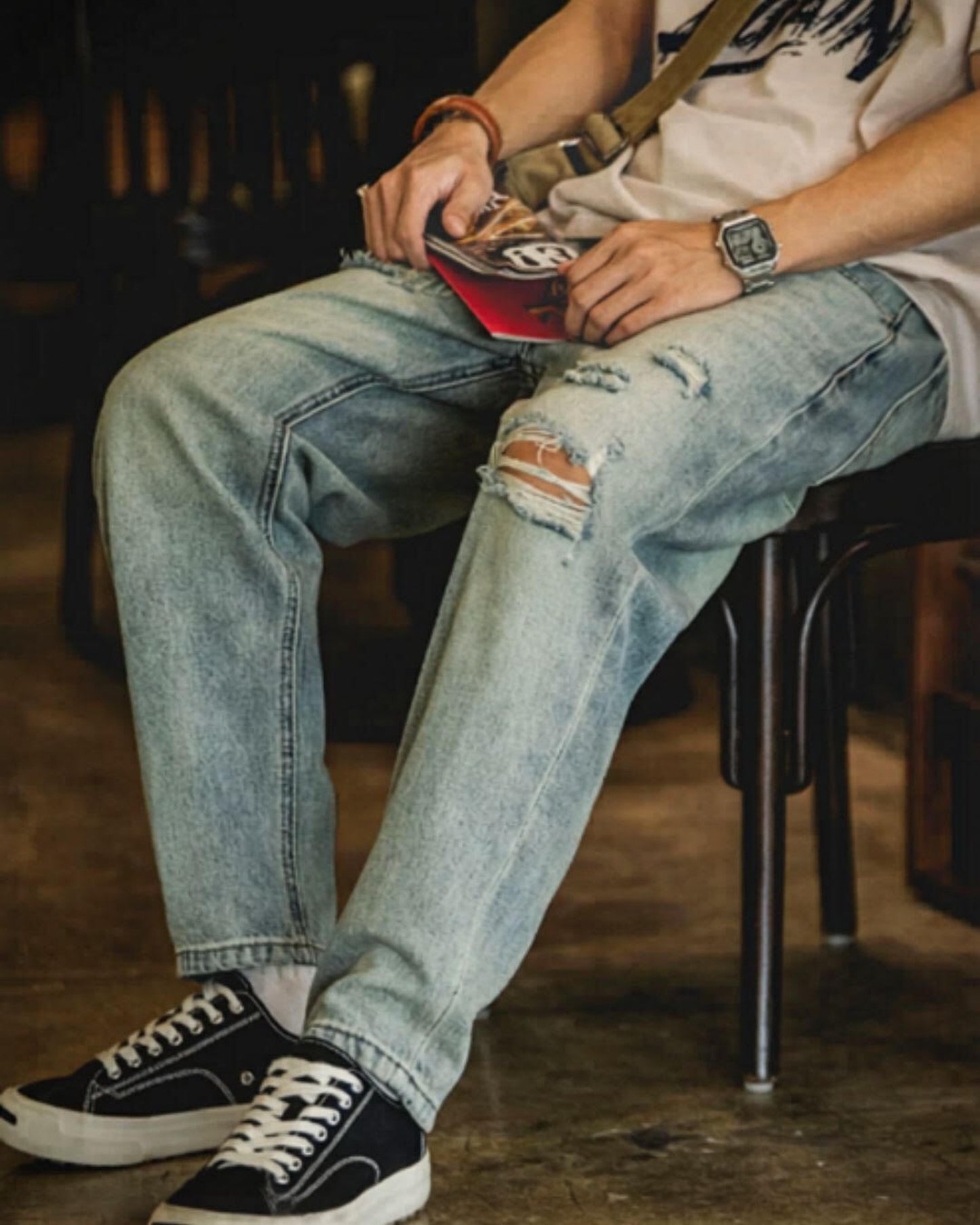 damage straight denim pants 【ACT0018】