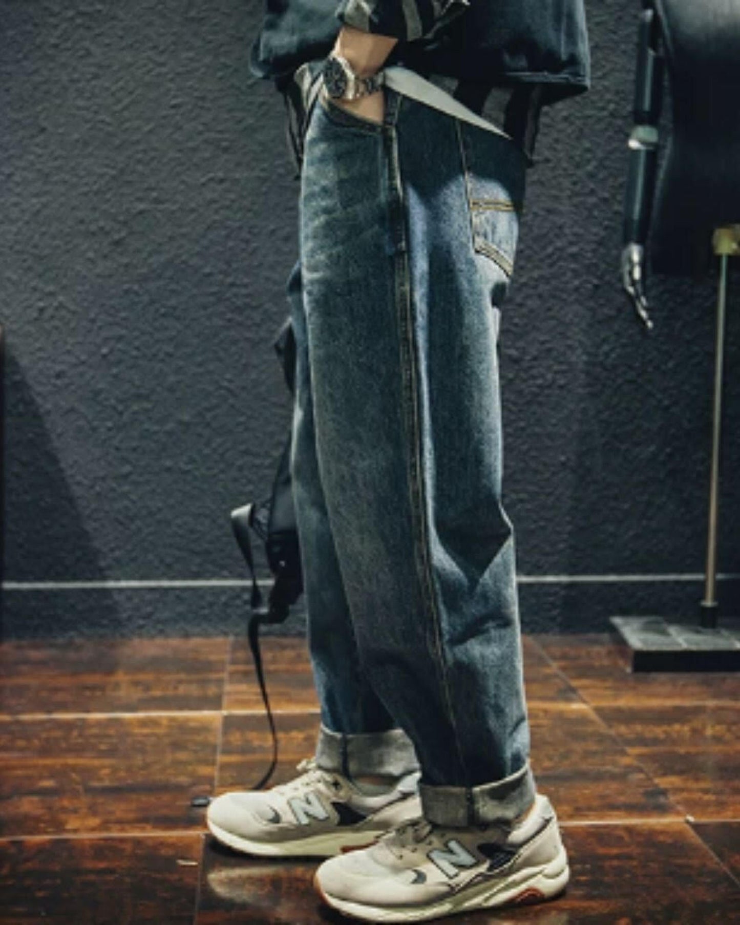vintage processing tapered silhouette denim pants 【ACT0019】
