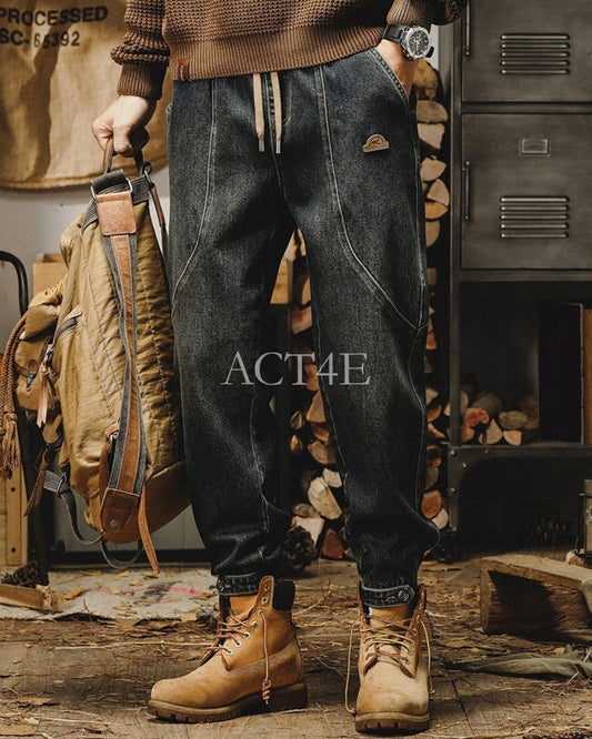 vintage heavy weight relaxed jogger denim pants 【ACT0201】