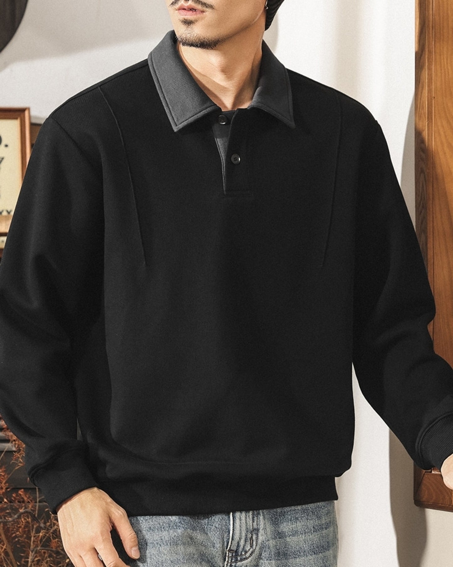 heavy weight long sleeve POLO shirt 2color 【ACT0239】