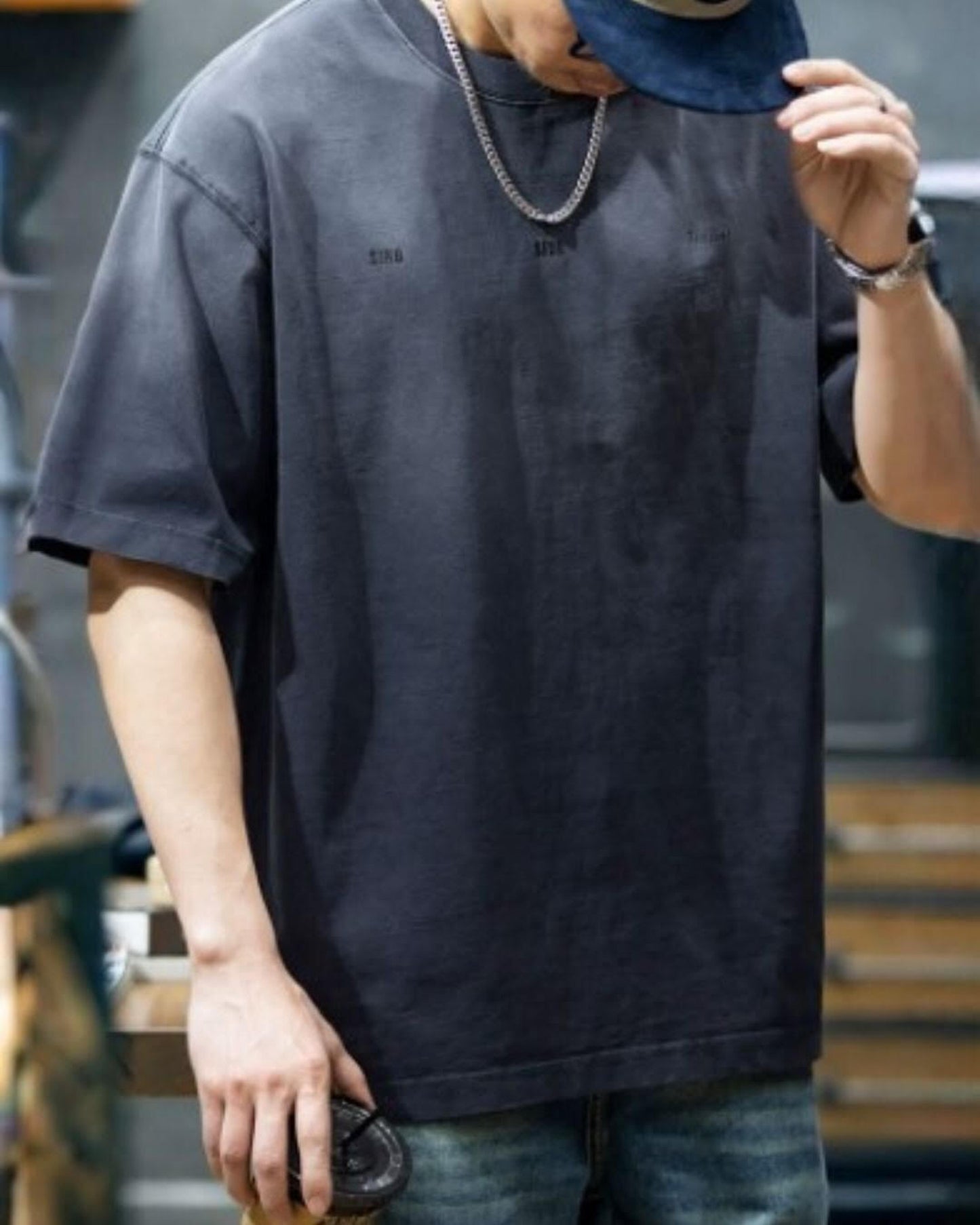 embroidered logo oversized t-shirt 2color 【ACT0032】