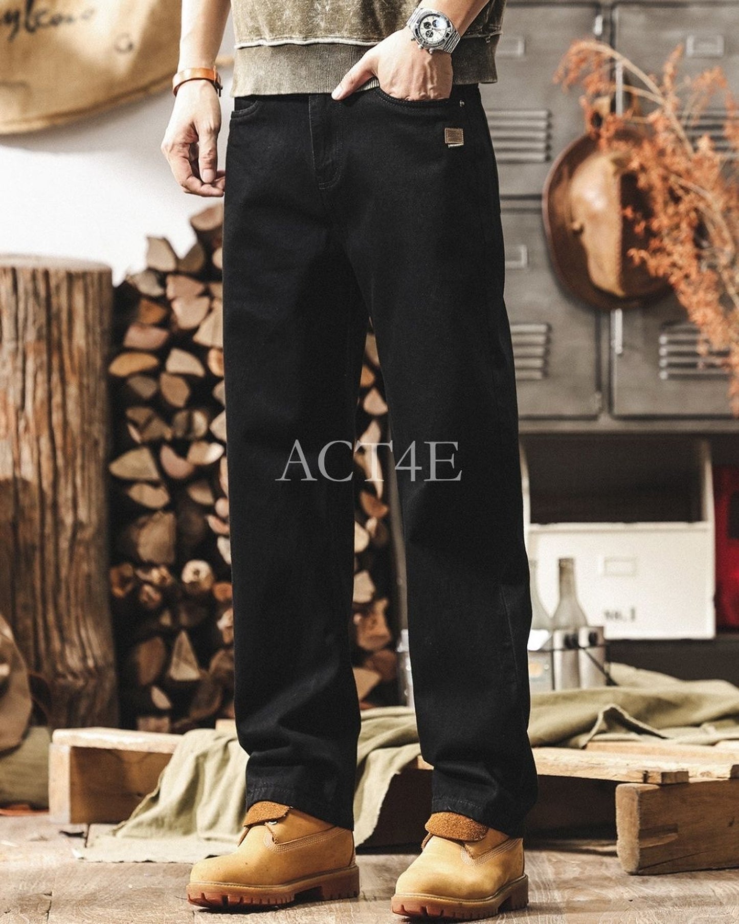 vintage raw wash straight denim pants 2color 【ACT0215】