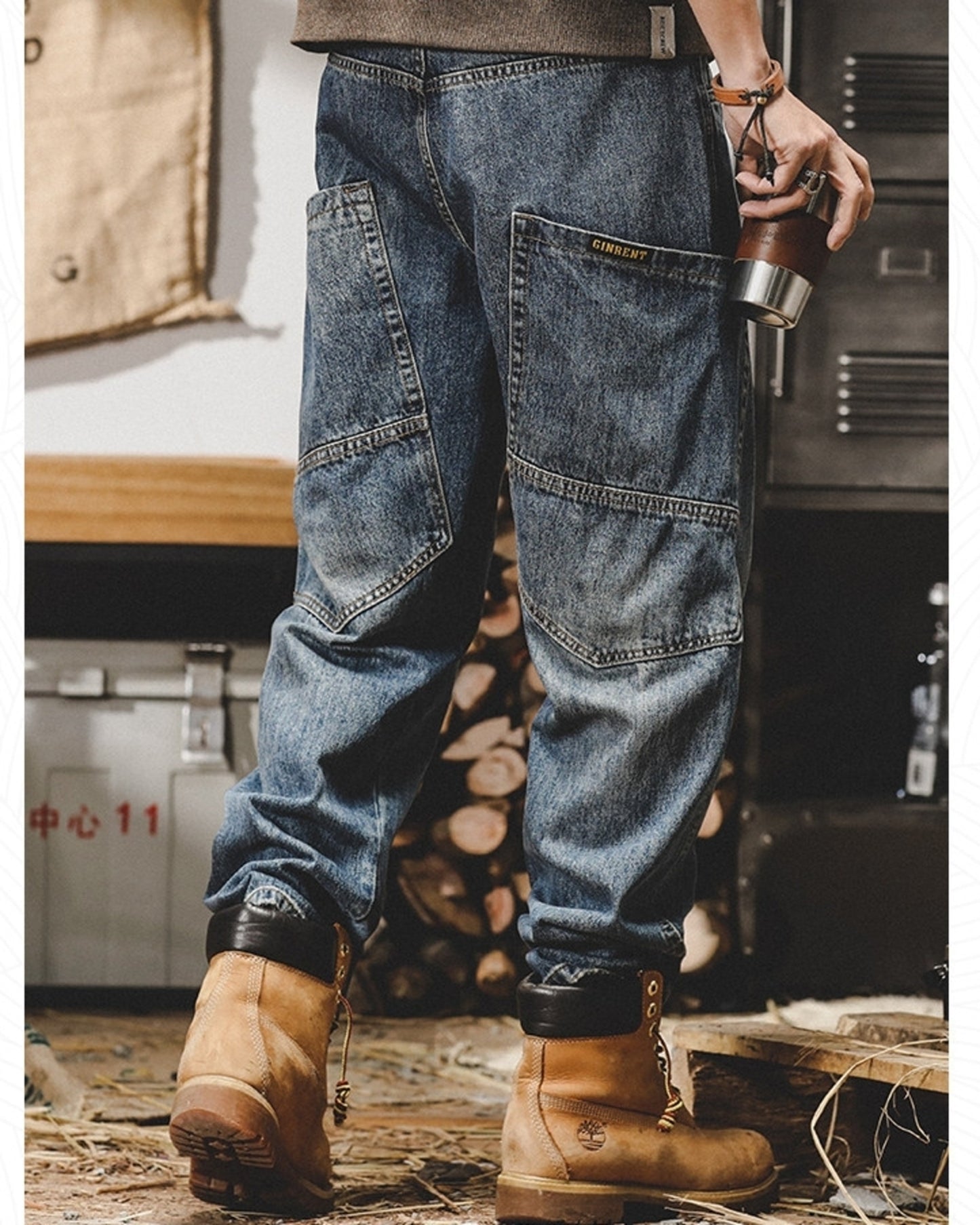 vintage wash relaxed straight denim pants 2color 【ACT0197】