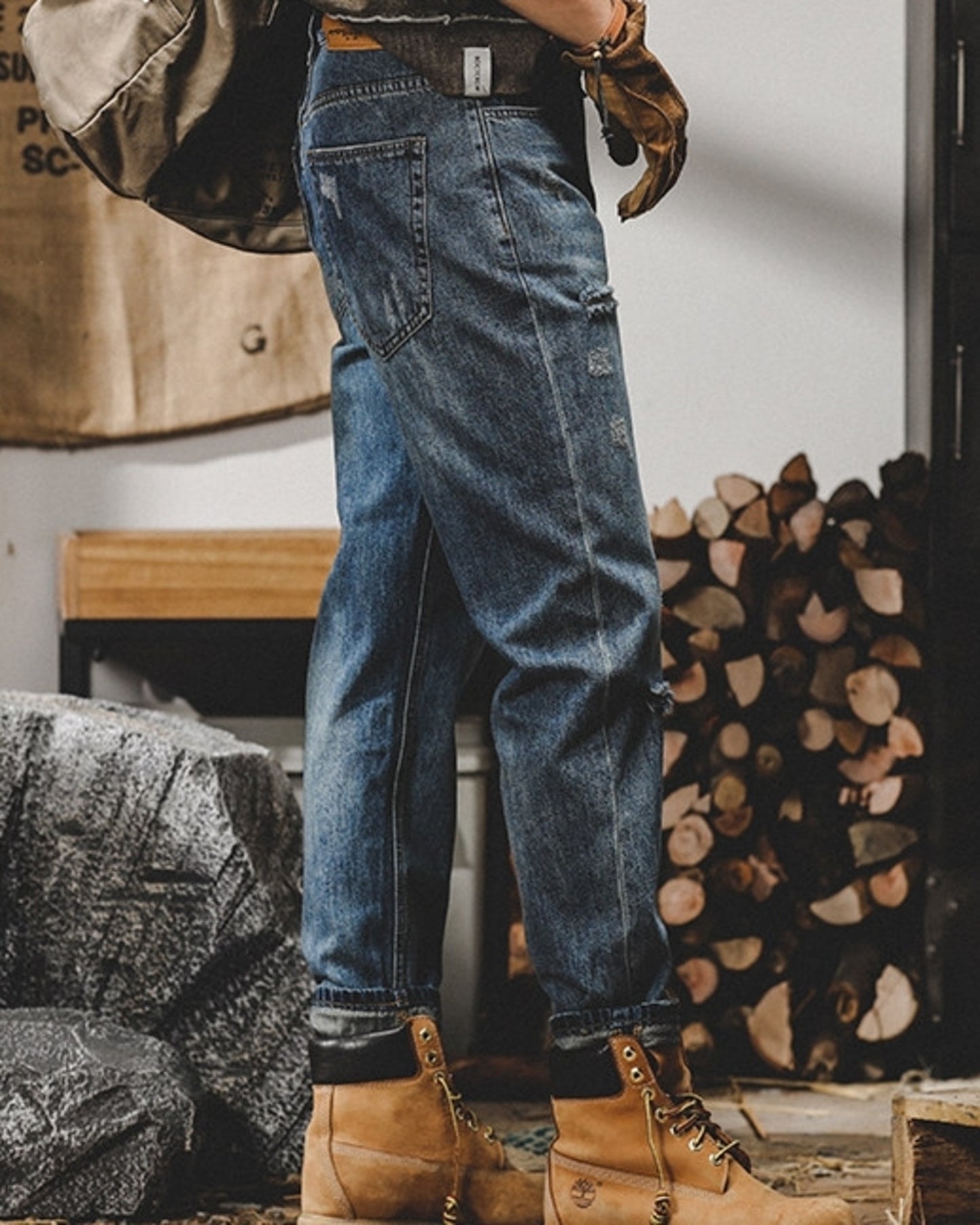 vintage relaxed tapered damage denim pants 2color 【ACT0199】