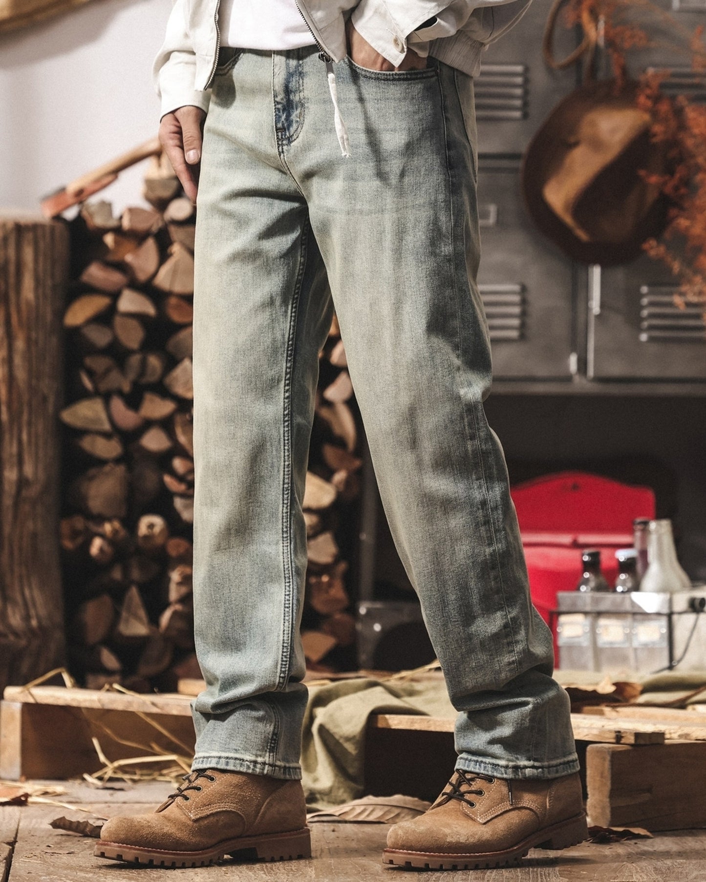 vintage light wash loose straight denim pants 【ACT0222】