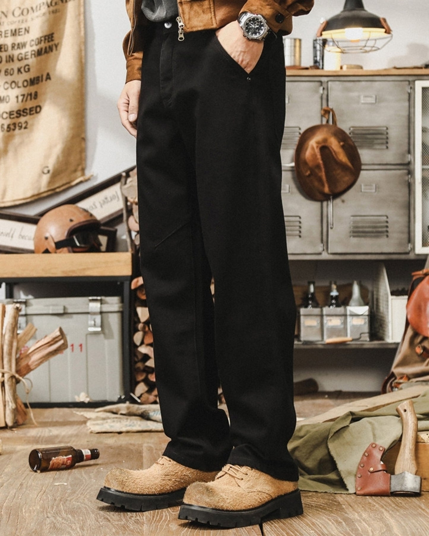 vintage wide leg relax straight denim pants 【ACT0213】
