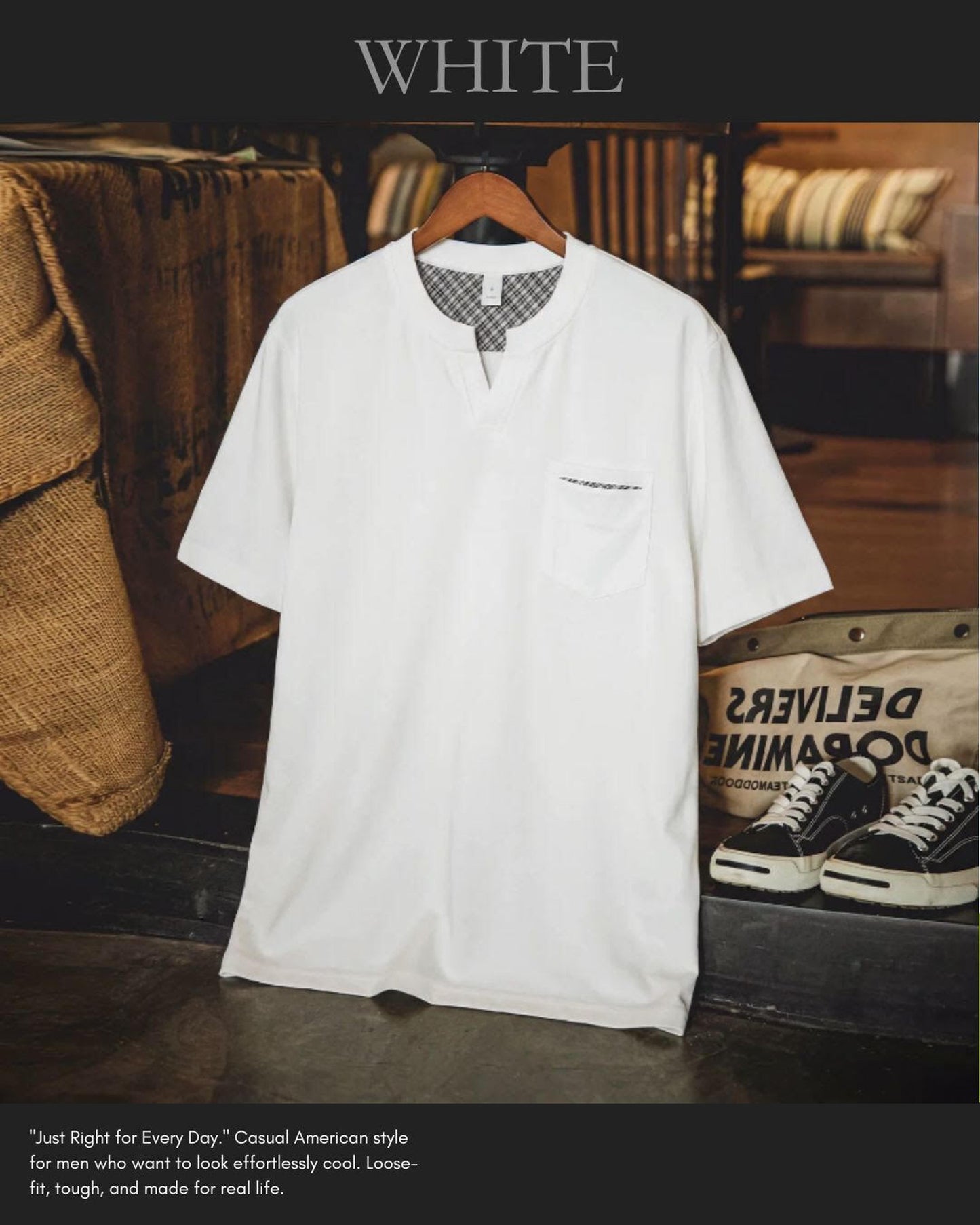 henley neck patch pocketed t-shirt 2color 【ACT0036】