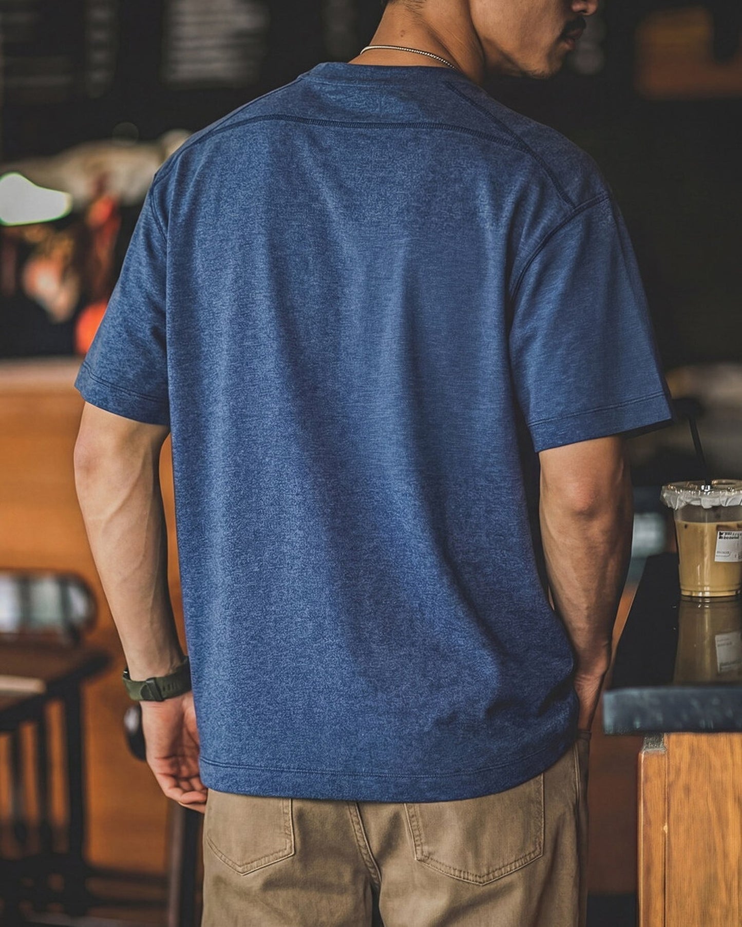 Short-Sleeve Cotton Henley-Neck Loose Casual T-Shirt 2color 【ACT0125】