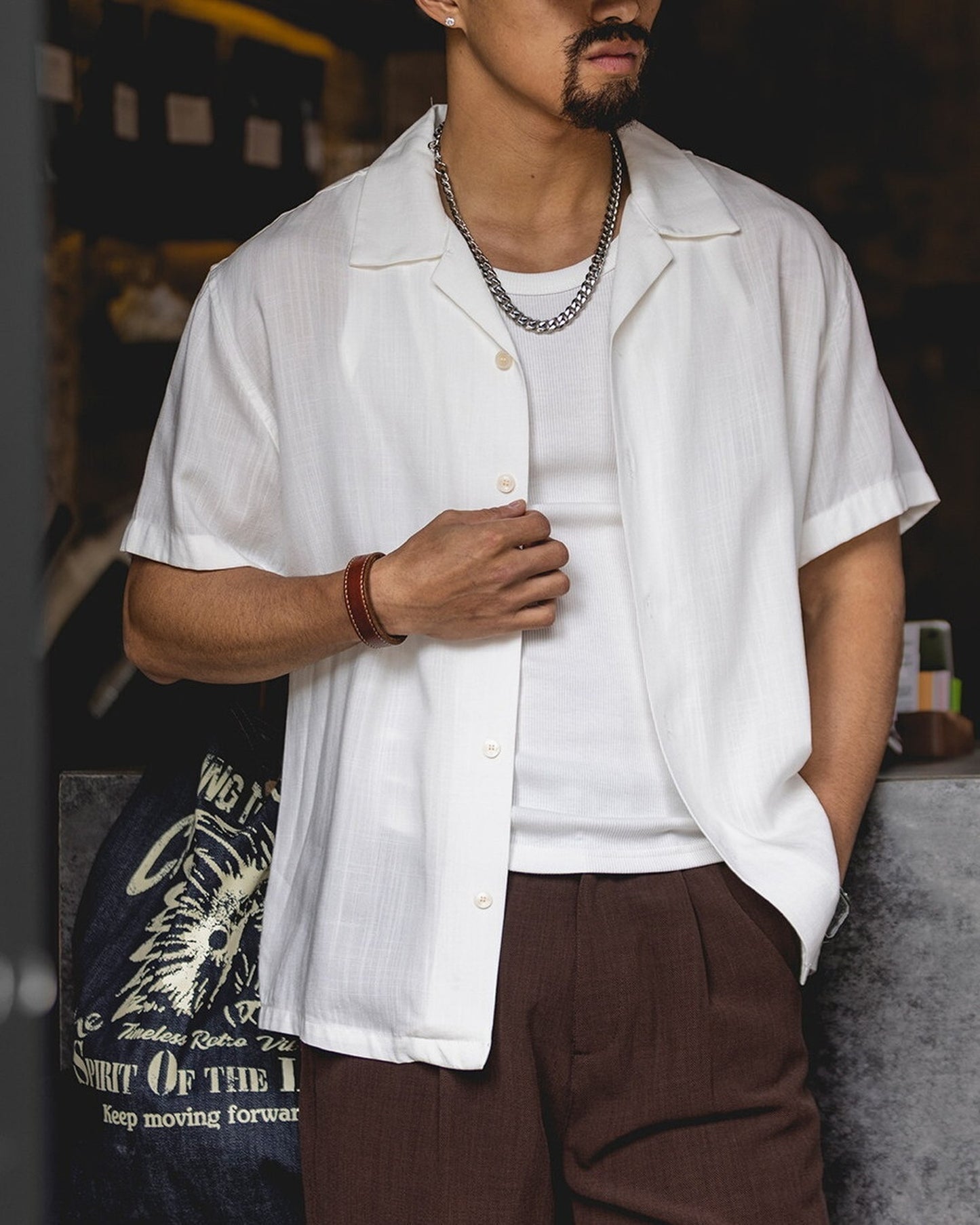 Open-Color Lyocell-Linen Loose Casual Short-Sleeve Shirt 【ACT0129】