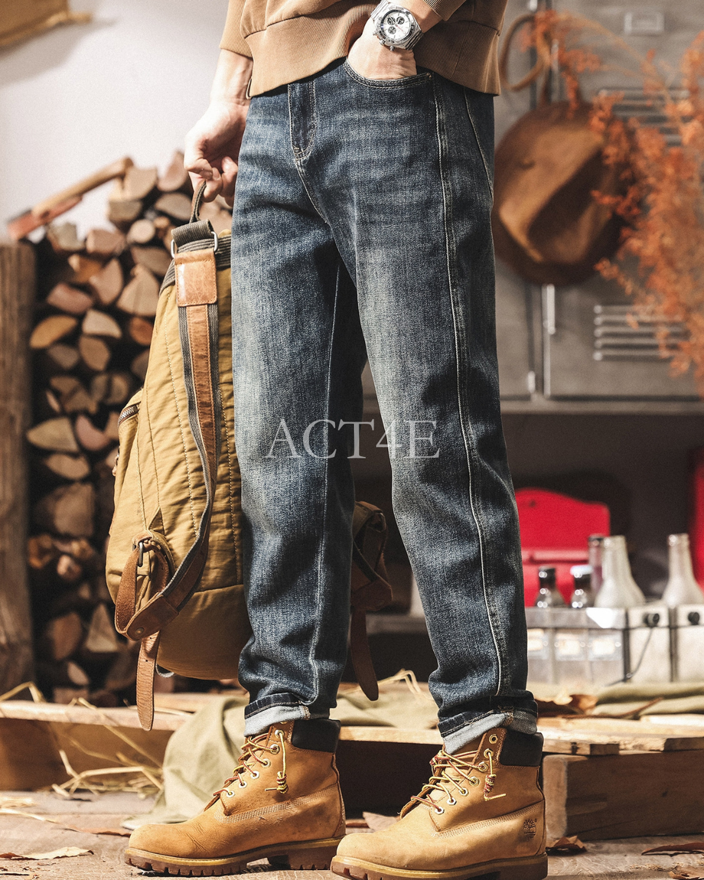 vintage wash straight denim pants 【ACT0178】