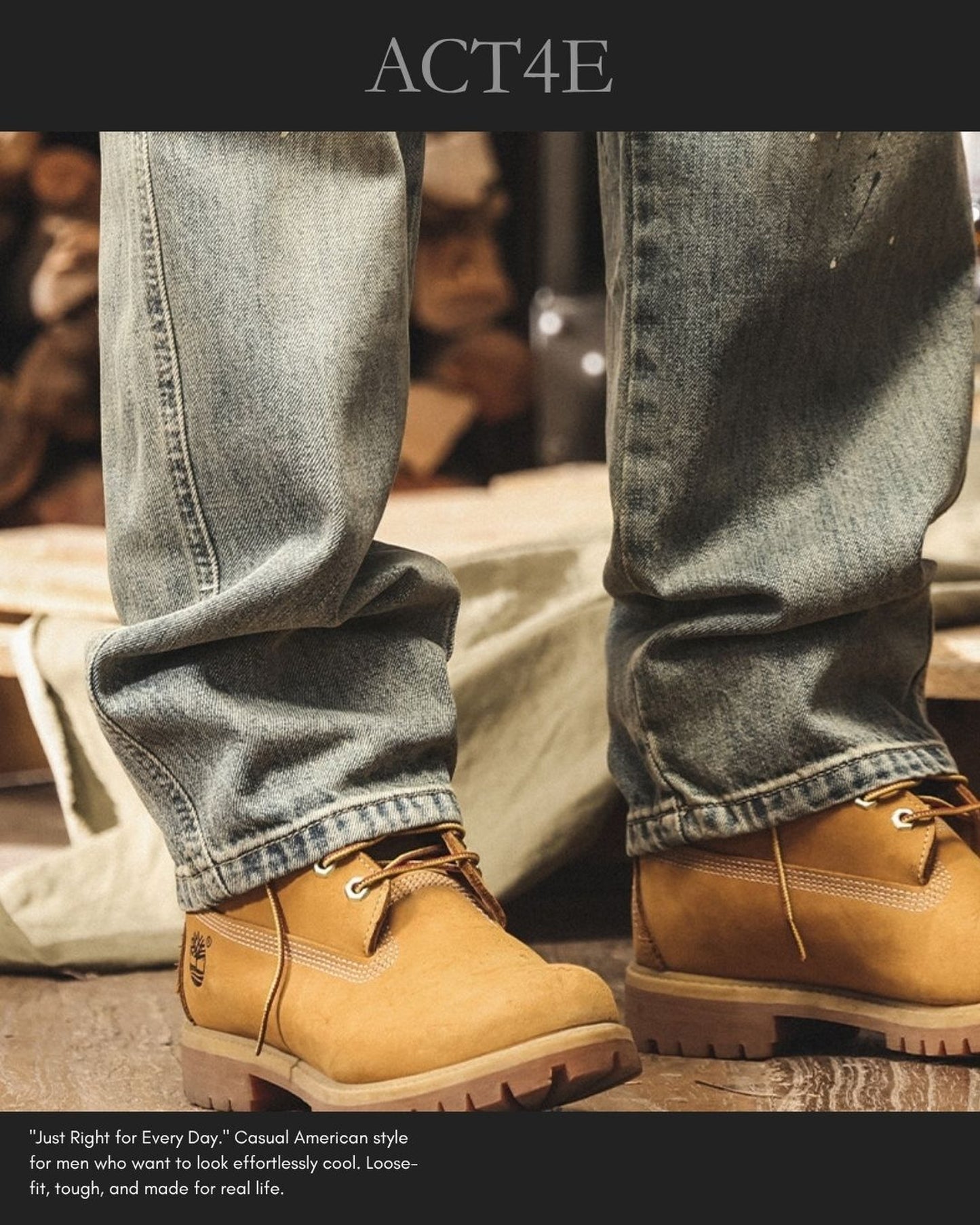 vintage wash splash loose straight denim pants 【ACT0225】