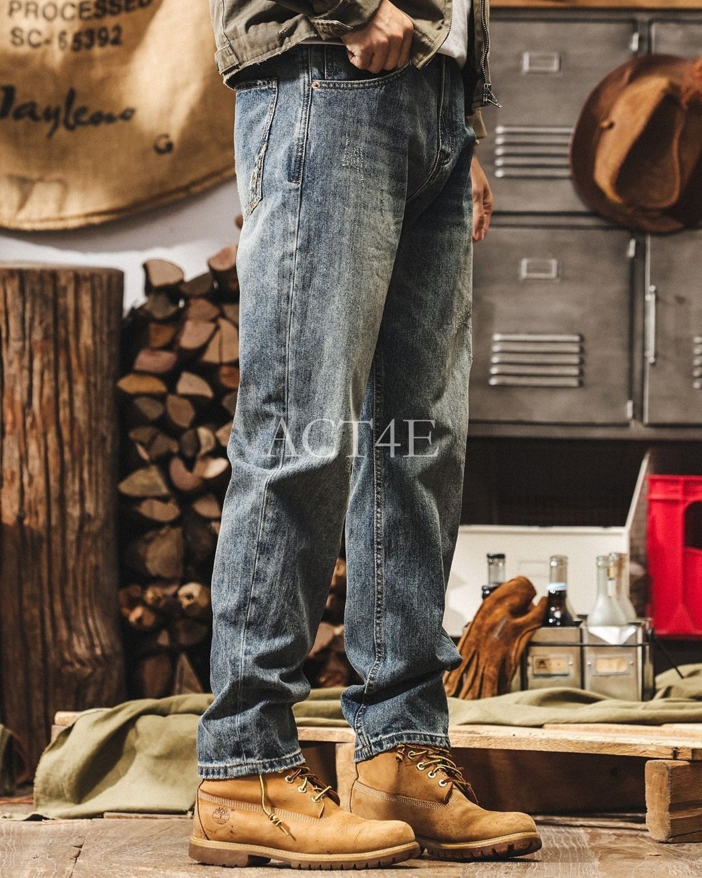 damage detail loose tapered denim pants 【ACT0221】