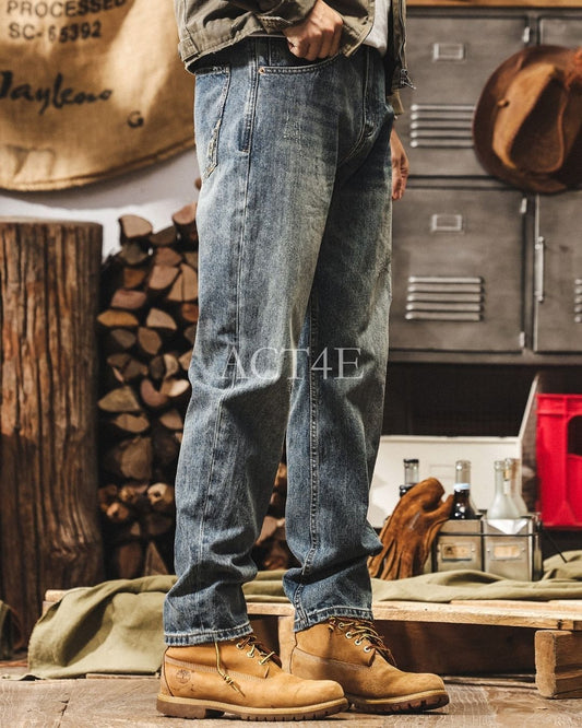 damage detail loose tapered denim pants 【ACT0221】